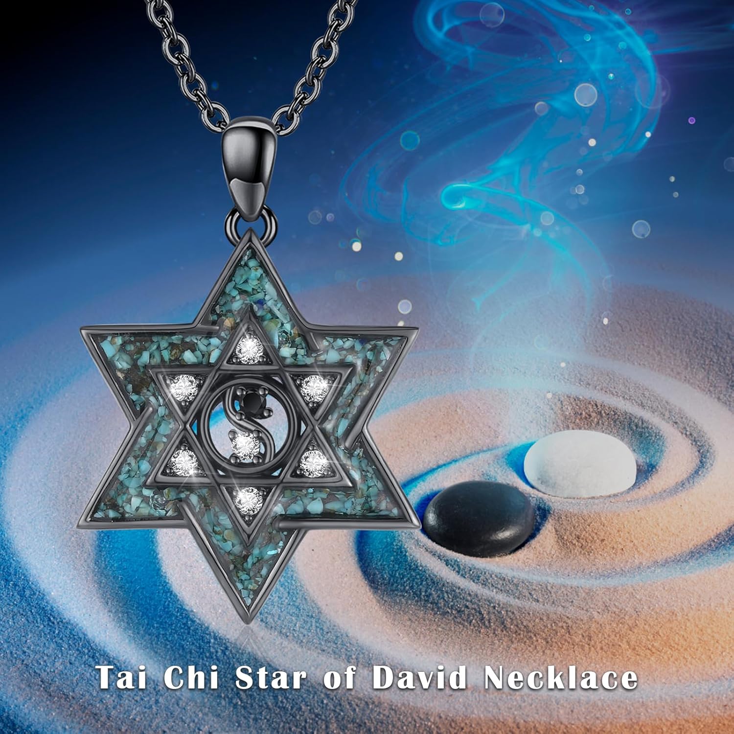 Star of David Necklace 925 Sterling Silver Black Turquoise Pendant Necklace Jewish Jewelry Gifts for Women - Image 7