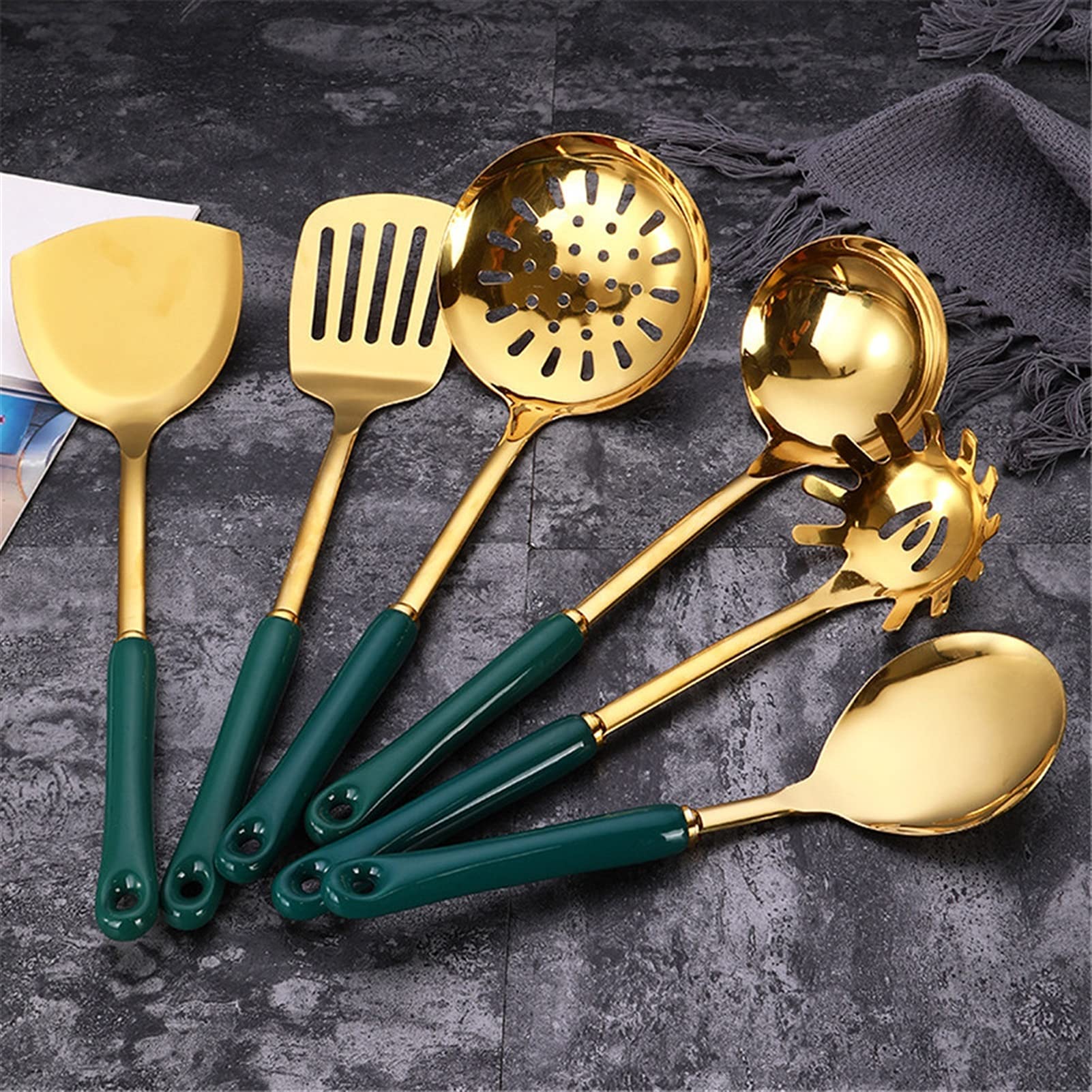 Küchengeräte Setzt Löffel Edelstahlspatel BBQ Küchenspachtelklemmen Löffel Küchenzangen Kochwerkzeuge Geschenkset (Color : Black)