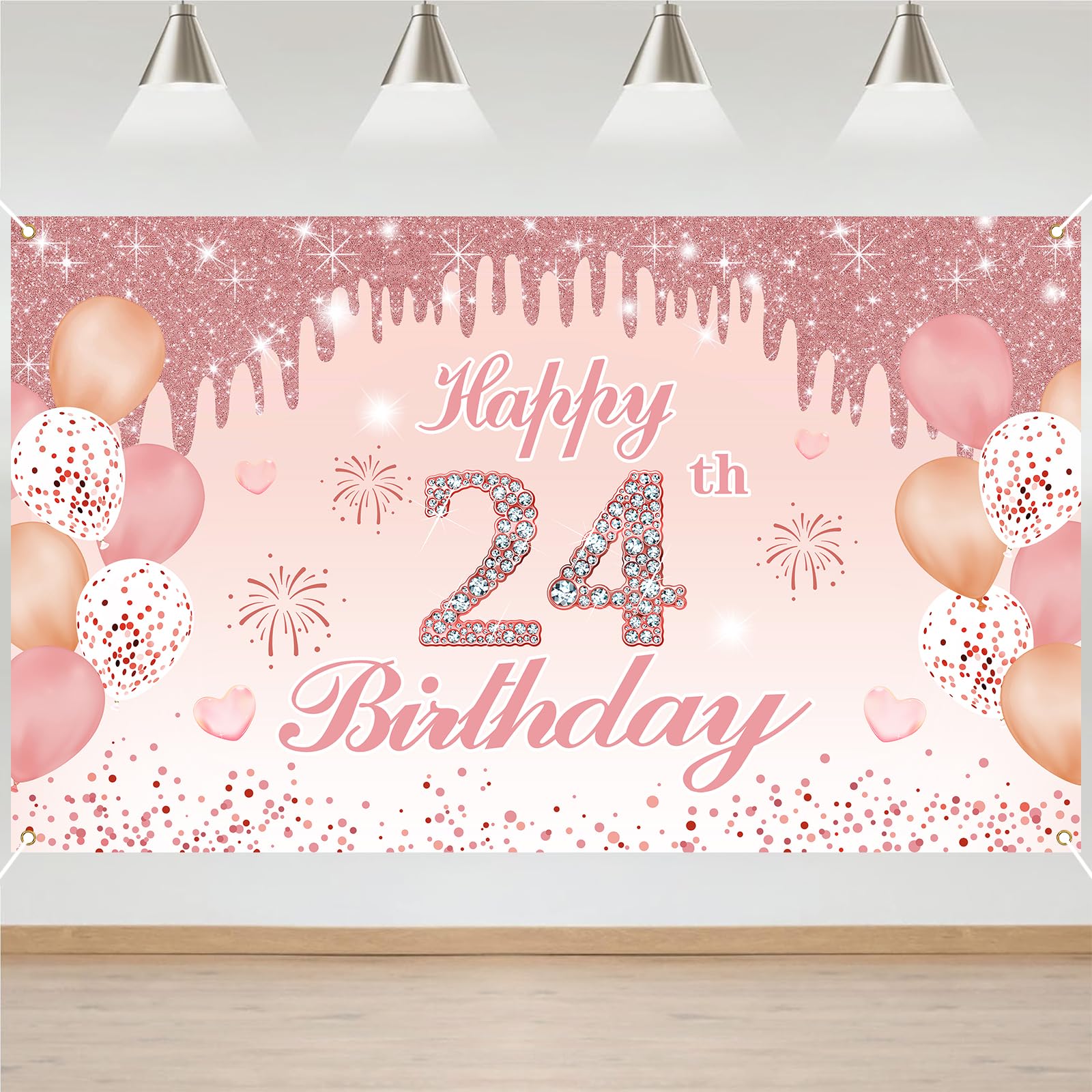24th Birthday Decorations Door Banner Pink Happy Birthday Banner for Party Backdrop for Women Home Outdoor Cover Party Decoration Supplies Poster — image 1