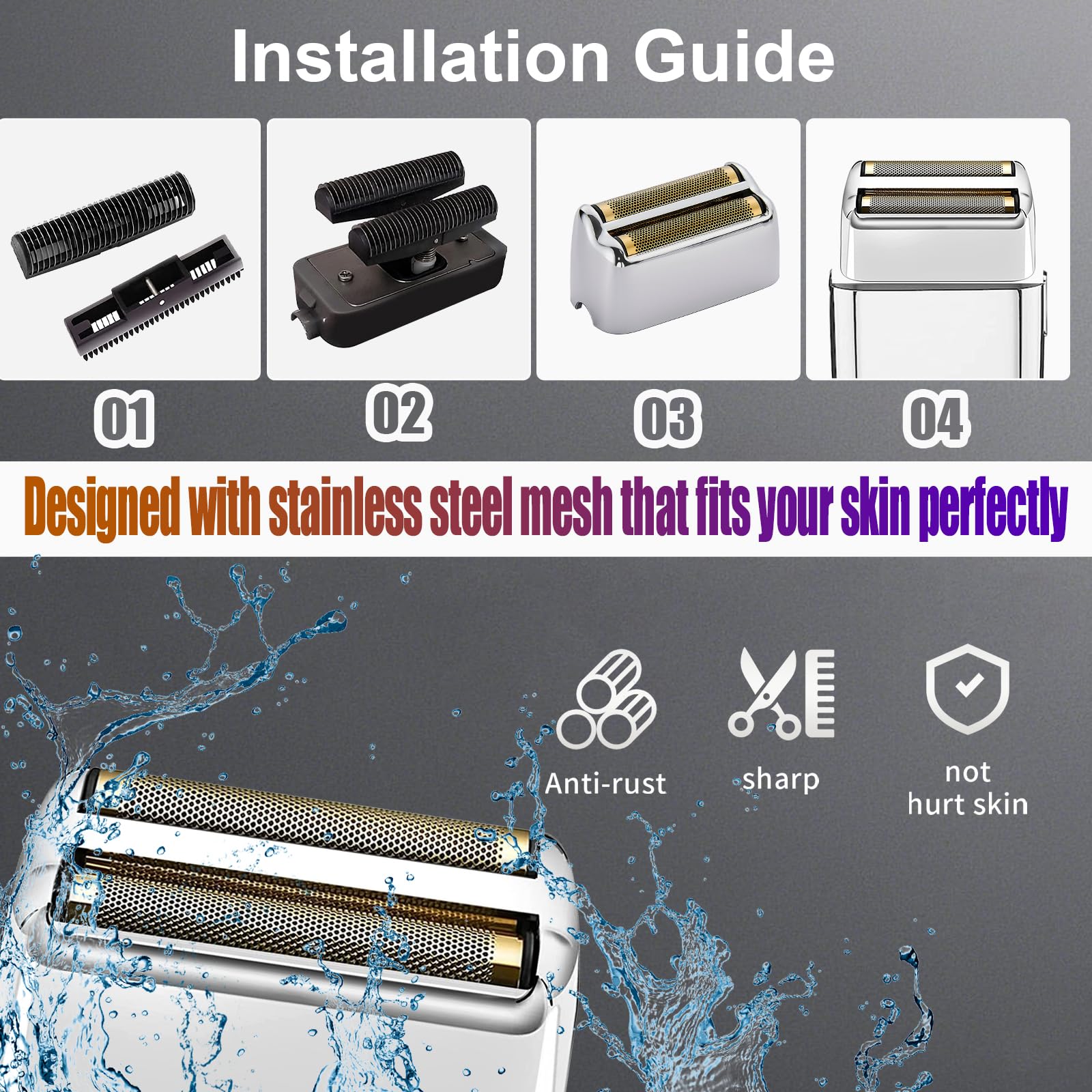 Cuchillas y láminas de repuesto para afeitadora compatibles con BaBylissPRO Double FXFS2 Metal (plateadas, paquete de 2)