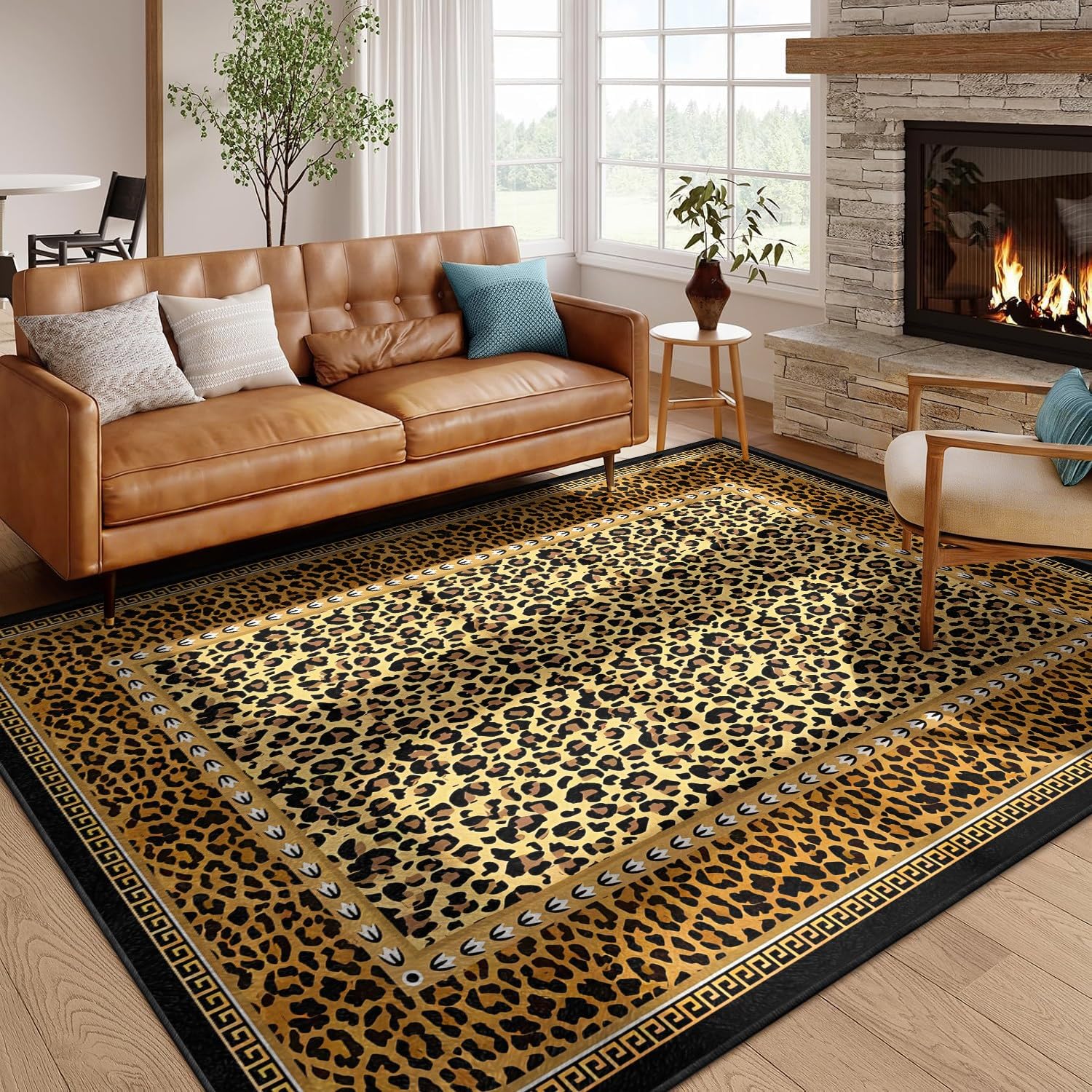 Bycmuoz Brown Leopard Print Area Rug for Bedroom, 180x300cm, Cheetah Animal Pattern Carpet, Soft Washable Low Pile Rug, Non Slip Floor Mat for Living Room Kitchen