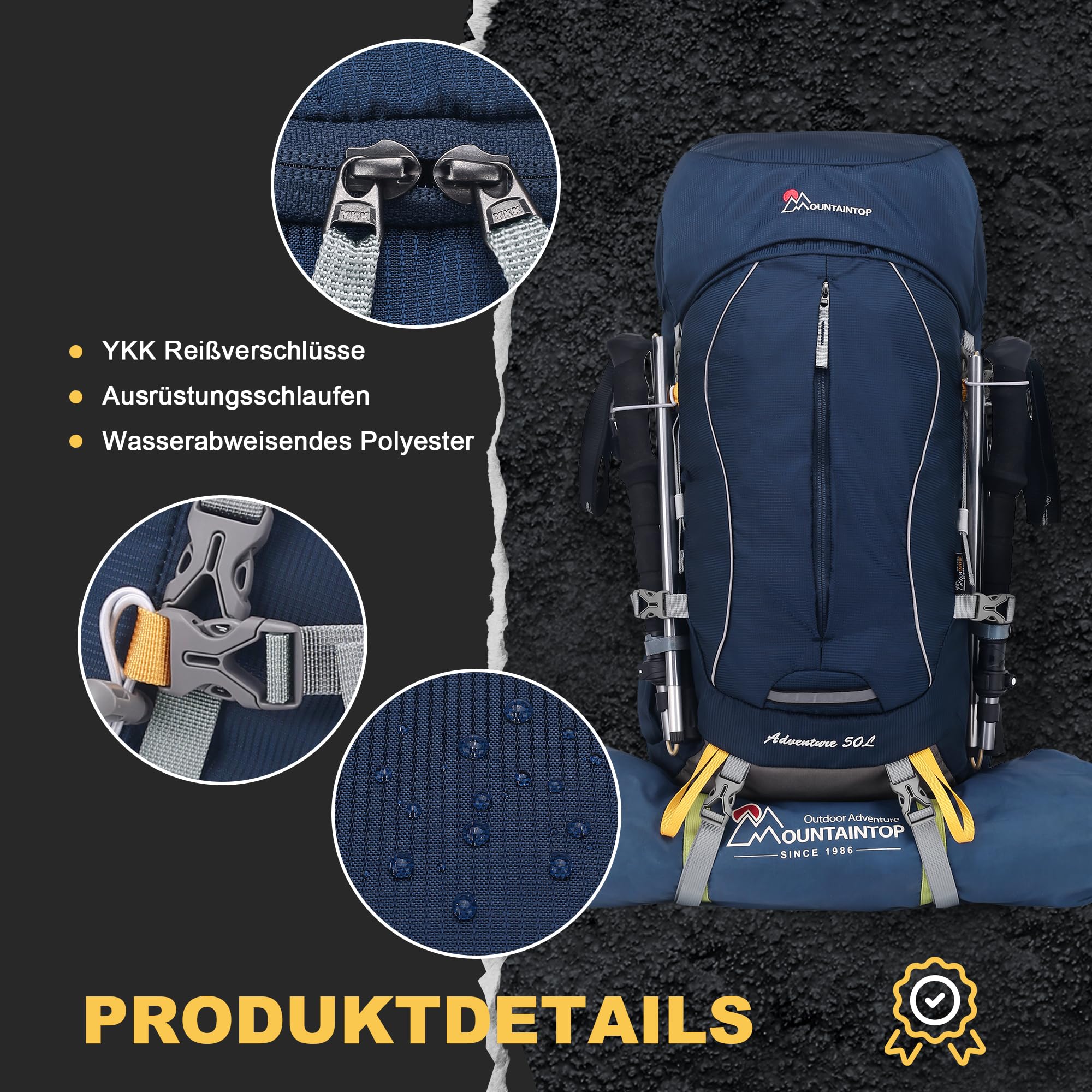 Mountaintop Trekkingrucksack 50L/60L Wanderrucksack Herren Damen Reiserucksack Großer Rucksack mit Regenschutz für Outdoor Reisen Camping Trekking