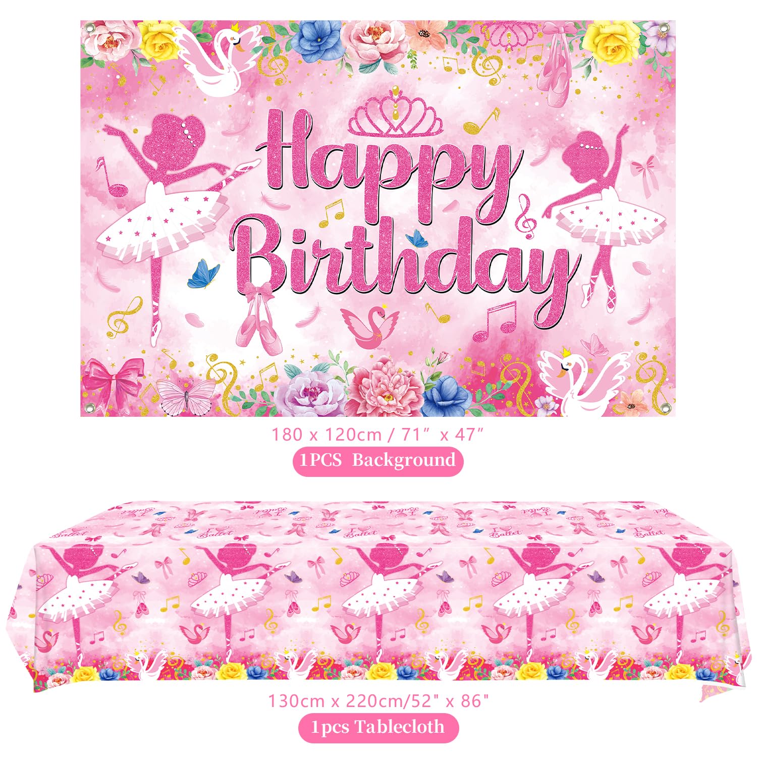 Décoration d'Anniversaire Ballerine et Ballet - Assiettes, Tasses, Serviettes, Nappe, Ballons, Décorations de Gâteau pour Fête Dansante de Filles et Femmes