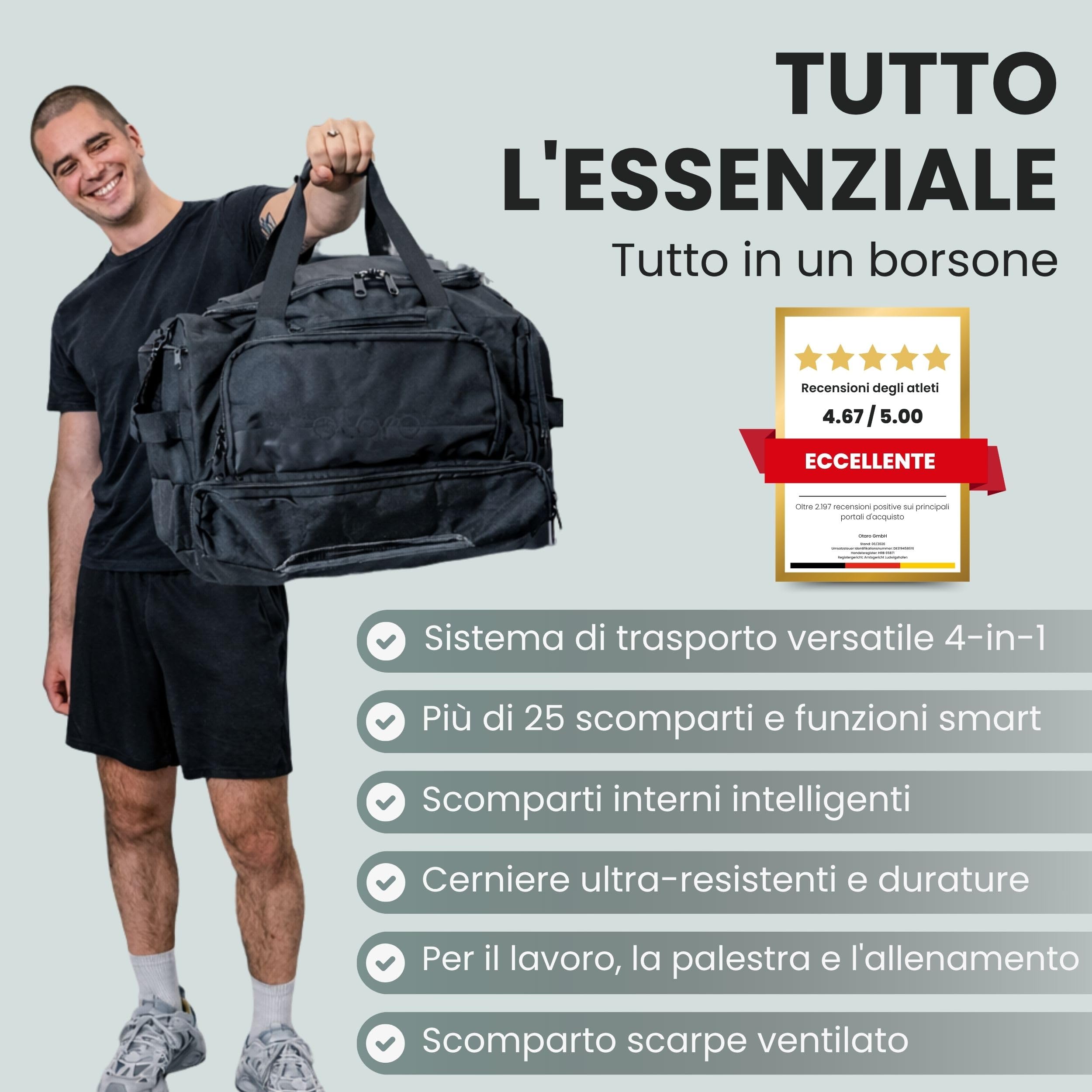 Otaro Borsone Palestra con Porta Scarpe & Vano Umido | 50L | Borsone da Viaggi | Gym Bag con Scomparto per laptop, Cinghie Zaino & Molti Scomparti | Borsone Palestra Uomo e Donna