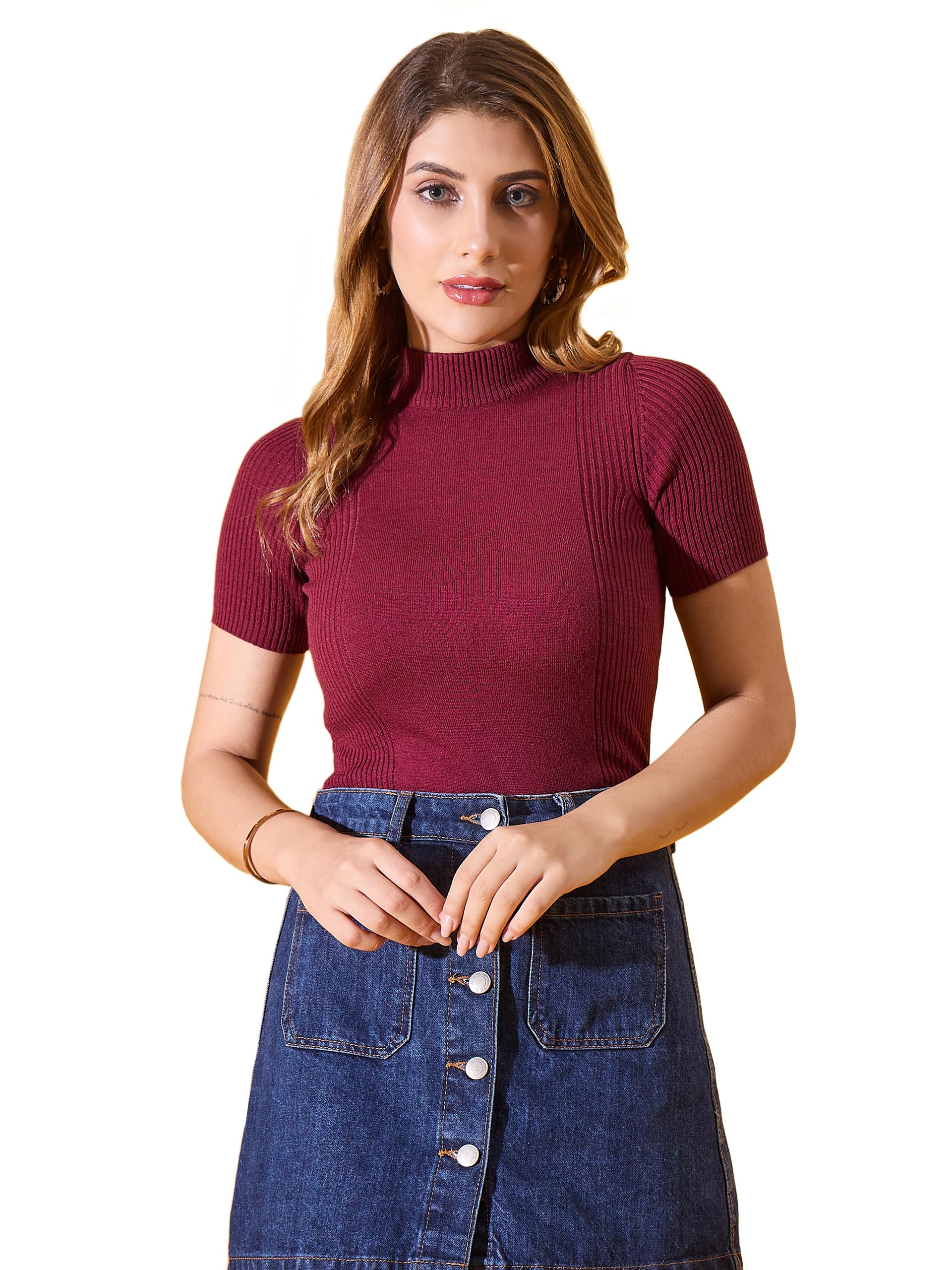 98 Degree North Women Half Sleeves Turtle Neck Pullover-G111132-BARGUNDY-image-39