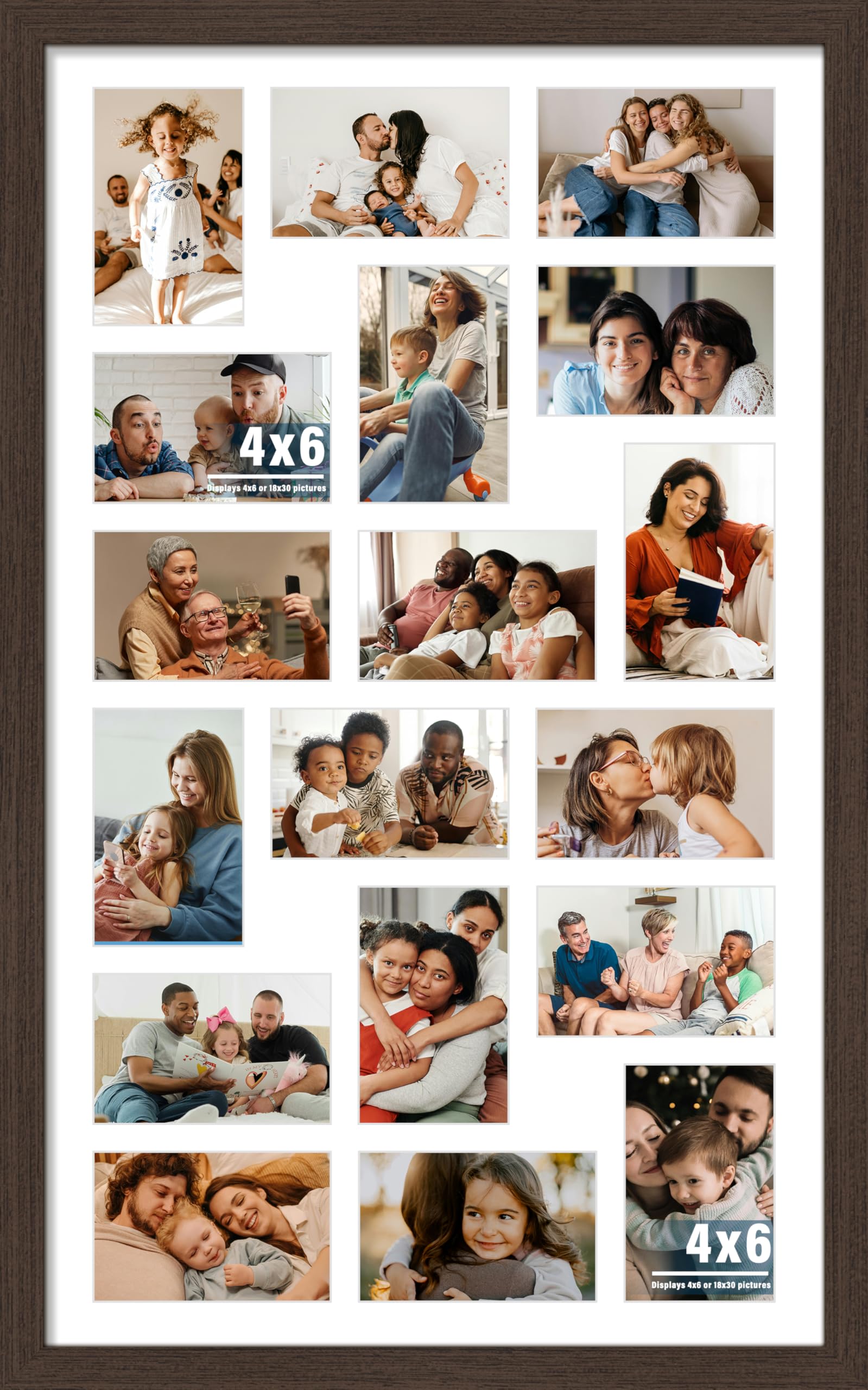DUENPY 18x30 Picture Frame 4x6 Collage Picture Frame Displays Eighteen 4x6 inch Photos Collage Wall Decor Wall Hanging Walnut