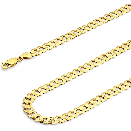 14k REAL Yellow/White/Two Tone Gold Solid 14mm, 12mm, 9.5mm, 8mm, 7mm, 6mm, 5mm, 4mm, 3mm, 2.5mm, 2mm Cuban Concave Curb Chain Necklace/Bracelet