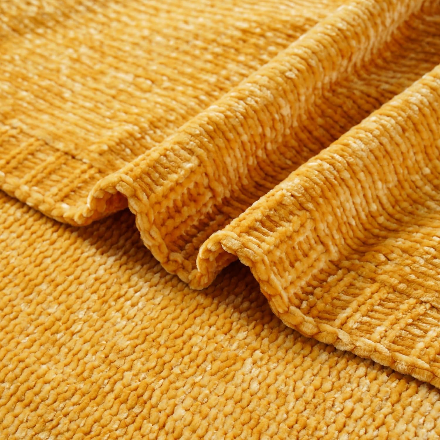 BATTILO HOME Mustard Yellow Throw Blanket for Couch, Knit Gold Chenille Throw Blanket for Sofa,Chair, Soft Cozy Spring Blanket for Bed,Home Decor, 51"x67" - Image 5