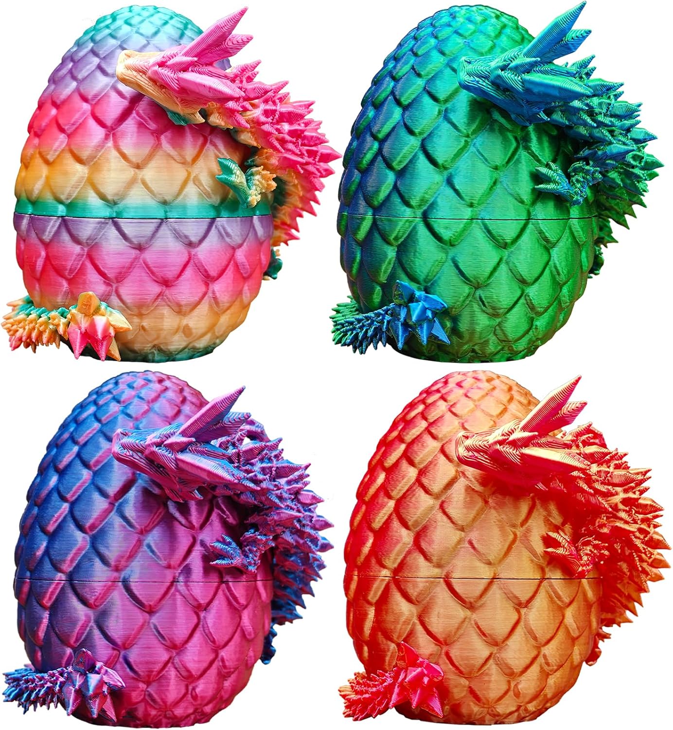 3D Printed Dragon Eggs with Dragon Inside Articulated Toys, Easter Basket Stuffers Sensory Toy for Kids Party Favors, Mythical Pieces Easter Egg Hunt (4Pcs)