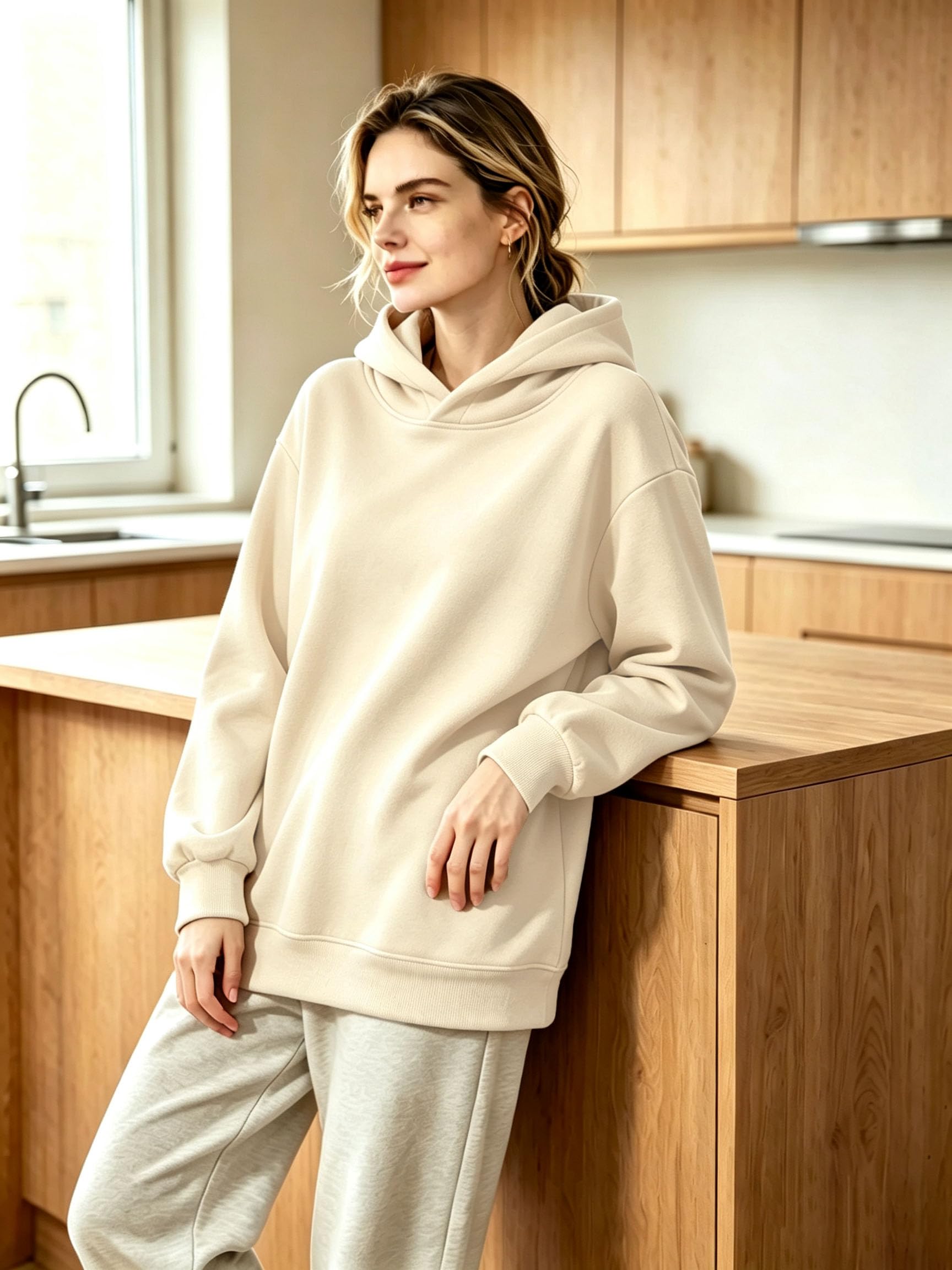 NEYOUQE Damen Oversized Hoodies Sweatshirts Langarm Einfarbig Pullover Winter