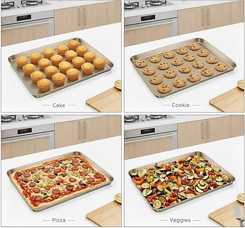 Miniatura 5 de Nicunom Juego de 2 bandejas para tartas de 11.8 x 17.5 pulgadas, bandejas antiadherentes para hornear, tostadora, horno, bandeja para hornear,