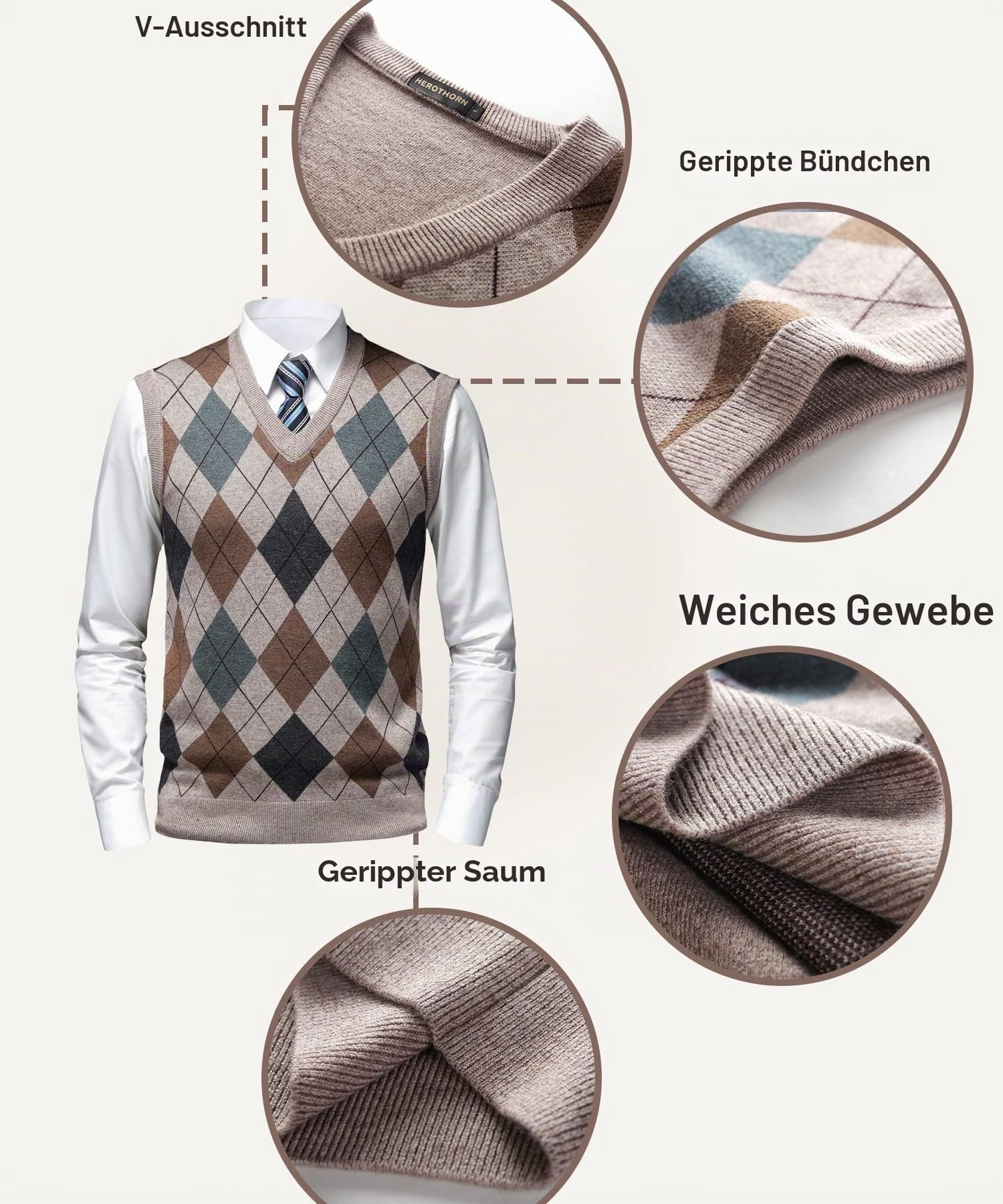 Herren Diamant West Dick Strickweste Business Ärmellose Pullunder Wollweste Argyle Lässig V-Ausschnitt Pulloverwestee Gestrickt Pullover für Männer