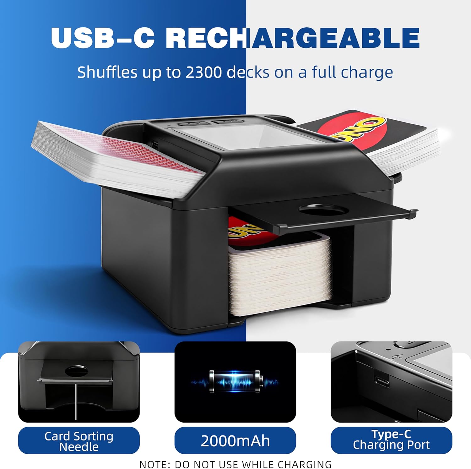 Automatic Card Shuffler with 1-2 Decks with Dual Auto/Manual Modes, USB C Rechargeable, Quiet Operation & Portable Card Shuffler for Poker, Blackjack, UNO Cards, Casino Game