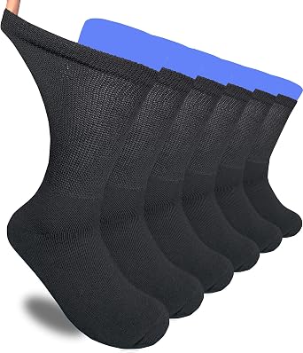 Men Diabetic Socks Extra Wide Non Binding Crew Sock Bariatric Swollen Sock Loose Fit for Edema Thick Ankle Calf 3 Pairs