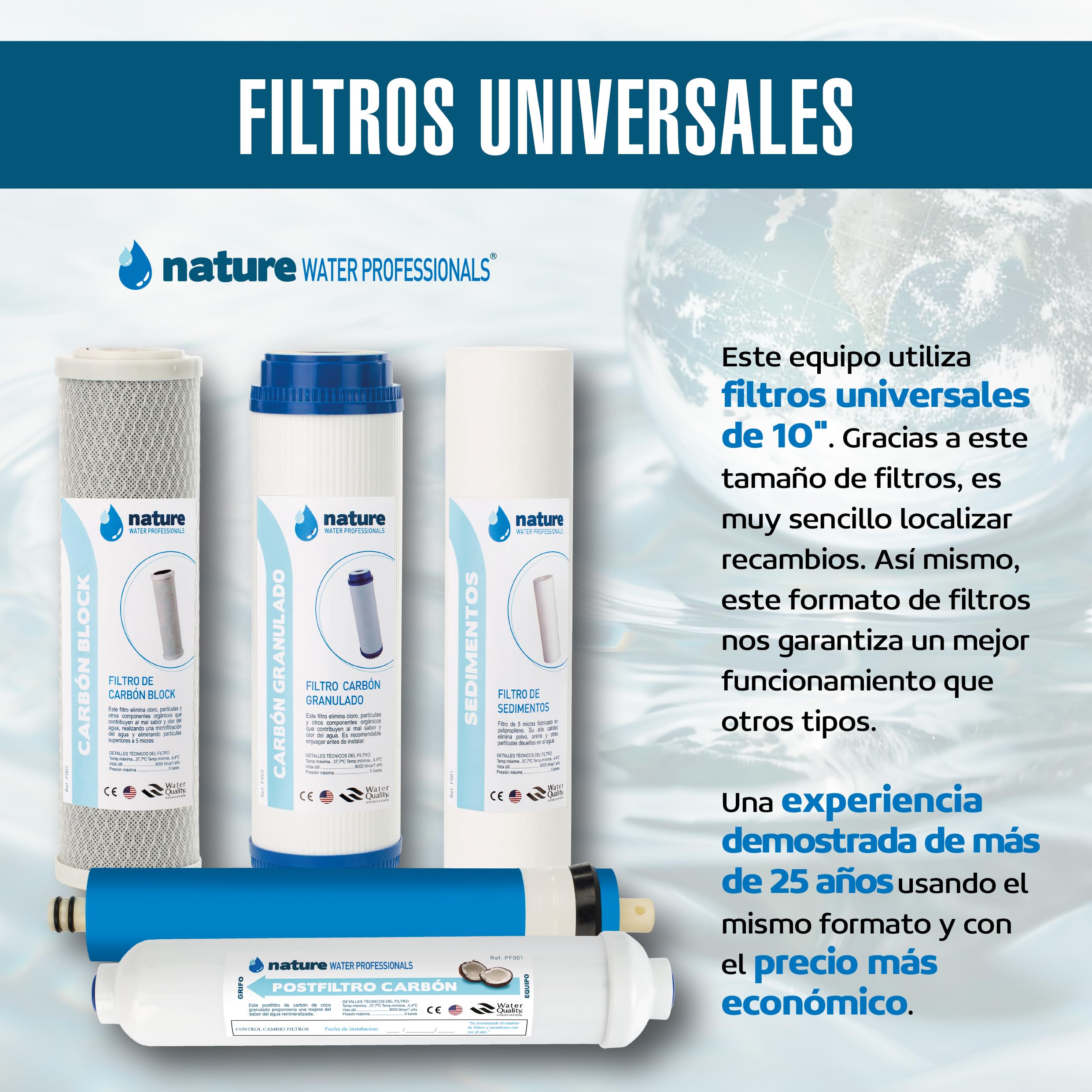 Equipo de Osmosis Inversa - Kit para Osmosis de 5 Etapas - Capacidad para 6 L - Incluye Membrana de 75GPD, Deposito de Agua, Bomba y Filtros - Nature Water Professionals