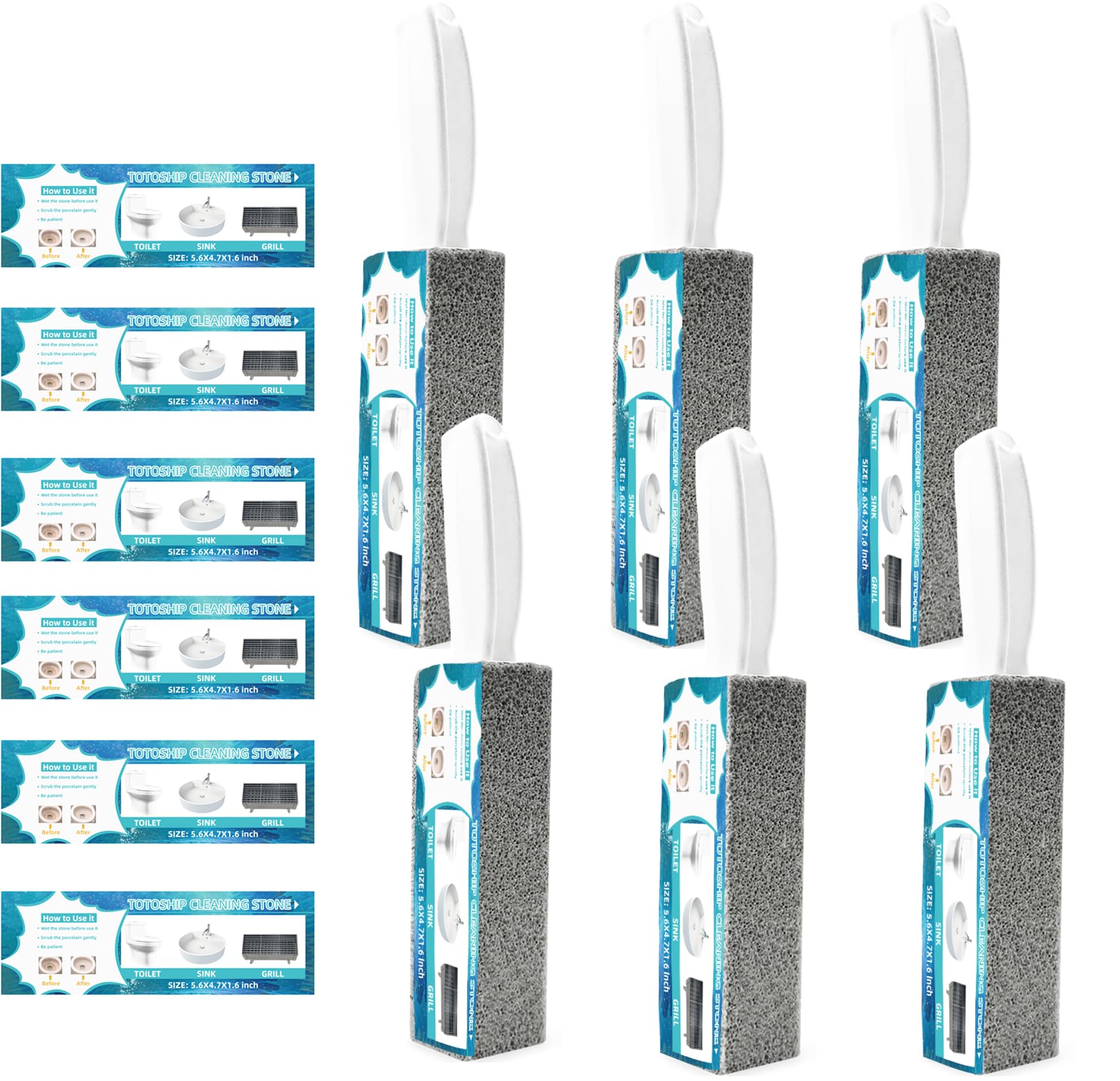 Pumice Stone for Toilet Bowl Cleaning with Handle Household Cleaning 6 Pack