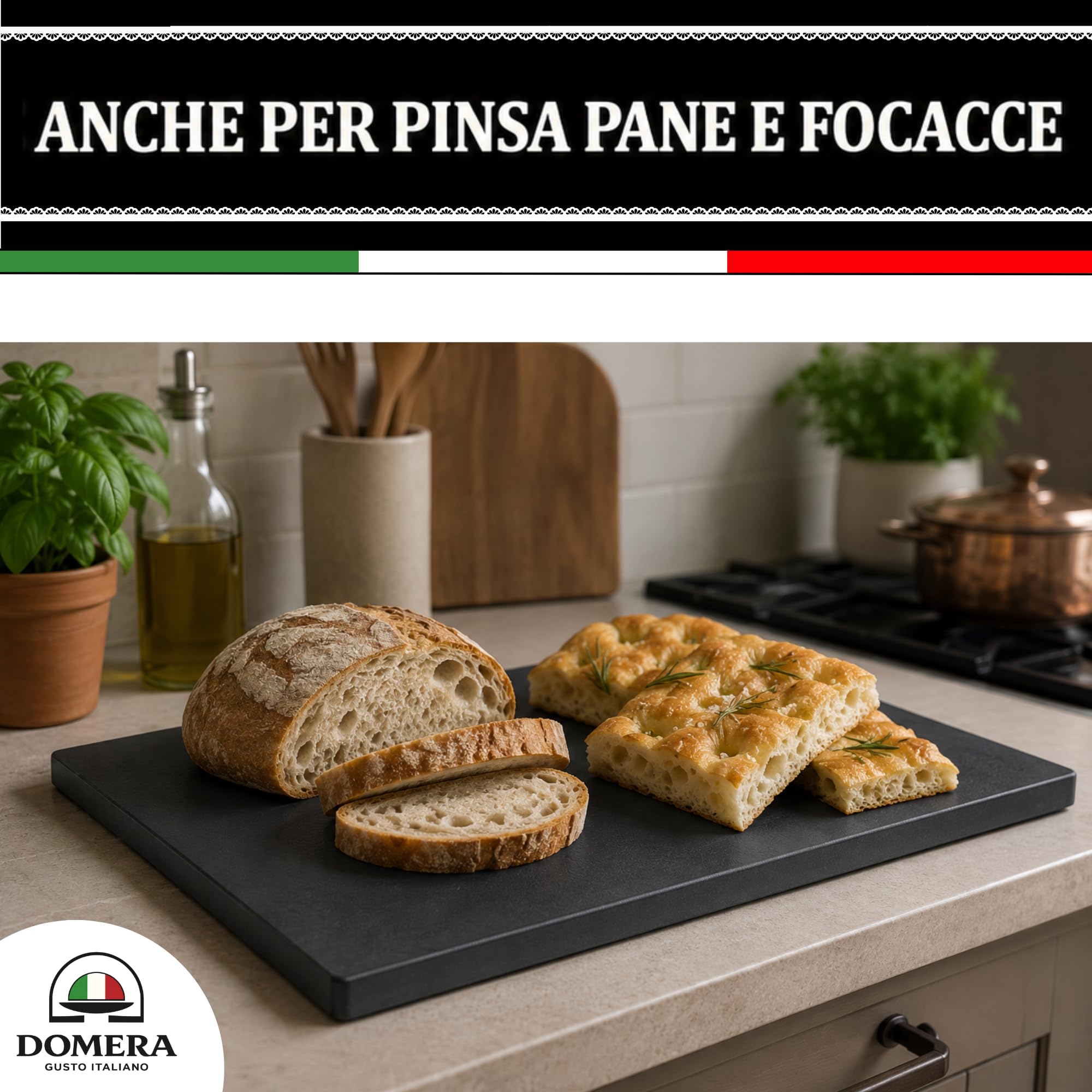 Domera - Pietra Refrattaria per Pizza - Antiaderente - Pietra Refrattaria per Barbecue in Cordierite + Pala in Legno Per Pizza Carne Pesce e Verdure Fino a 900° - 38x30 cm