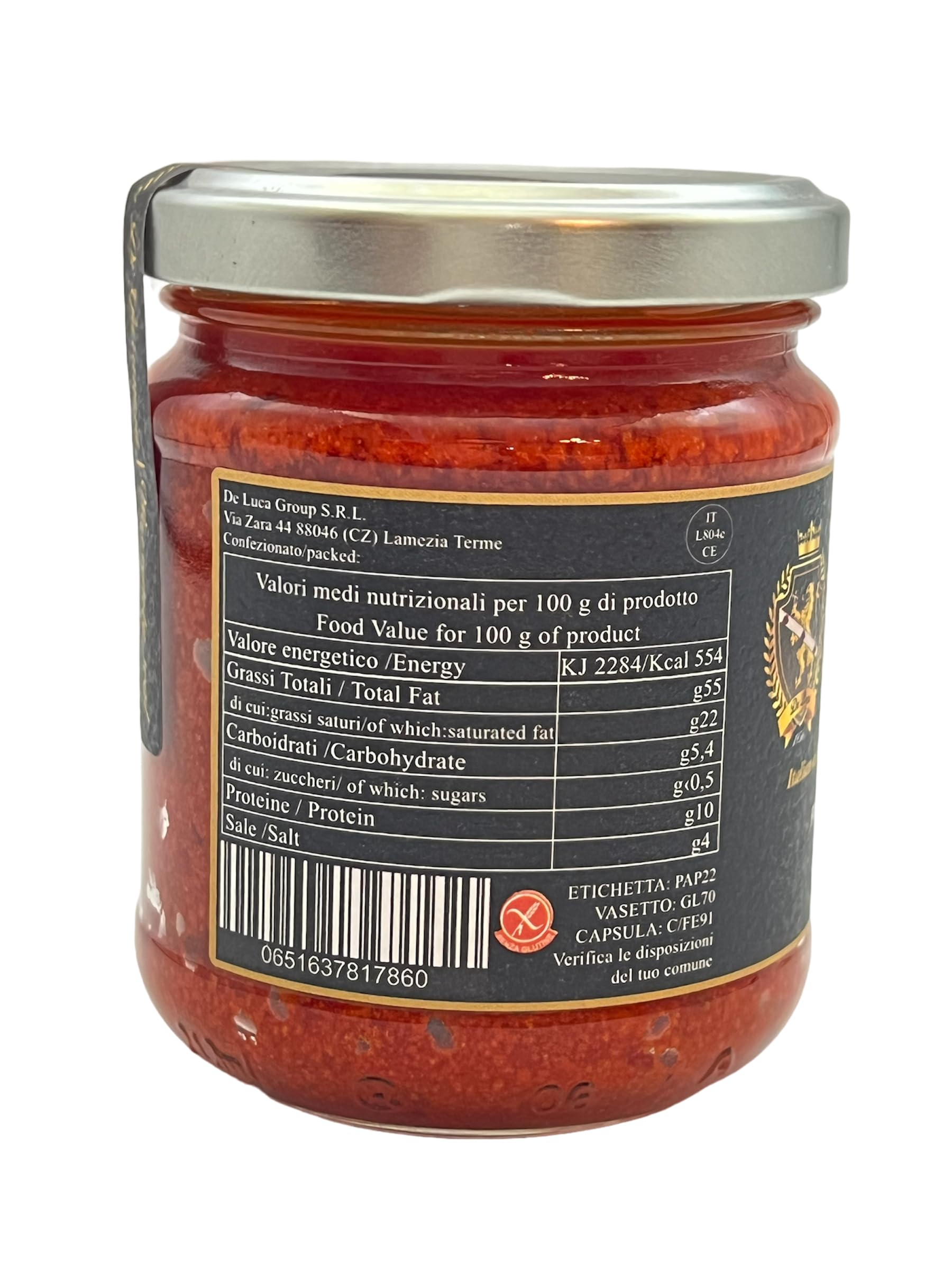Nduja Di Spilinga Reserva Premium De Luca 100% italiana Made in Calabria De Luca La excelencia italiana que hace soñar el mundo tarro de 180 g