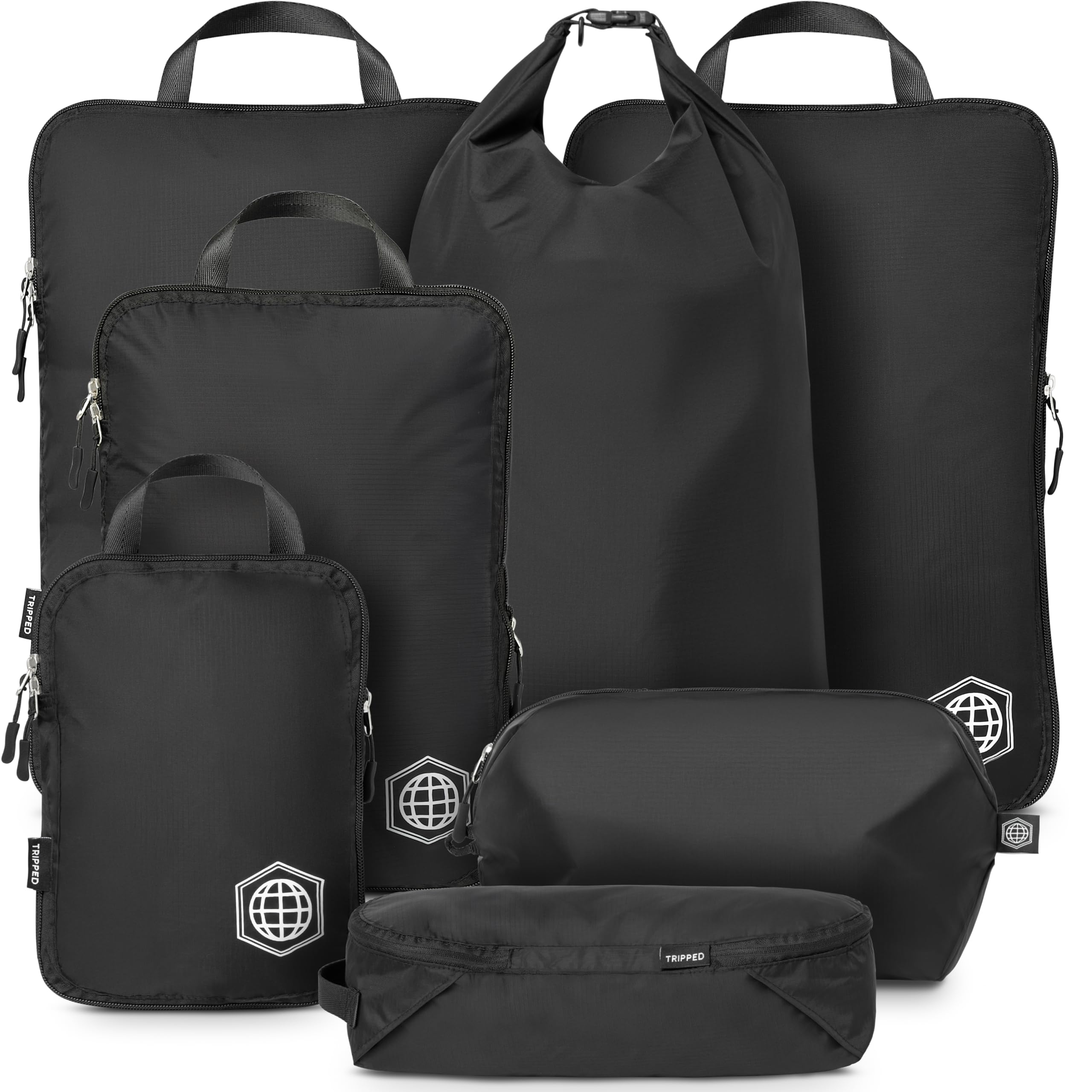 Large Compression Packing Cubes for Travel-Packing Cube Luggage Organizers 7 Piece Set for Checked Luggage-Ultralight, Expandable/Compression Bags by TRIPPED Travel Gear (Black)