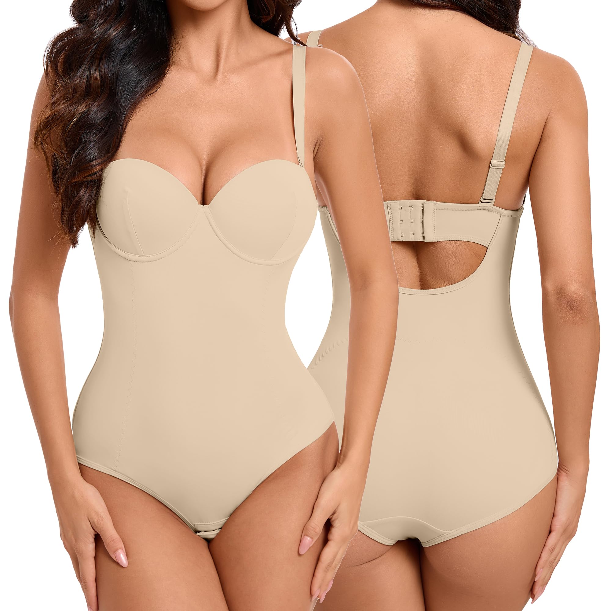 Body sans bretelles avec soutien-gorge intégré - Contrôle du ventre - Body Shaper complet : bretelles amovibles sculptant le dos bas - Forme de compression