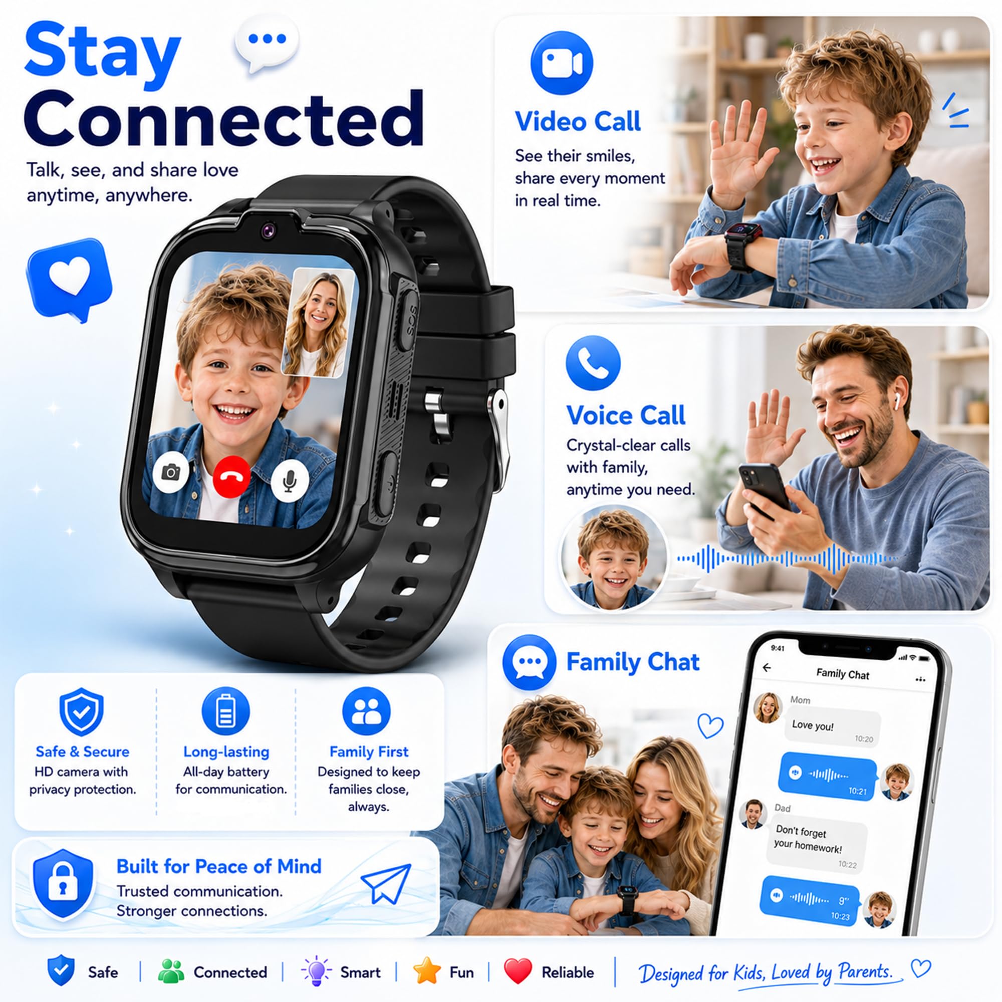 Montre Connectée Enfant GPS 4G Appel Vidéo SOS Chat Familial Podomètre