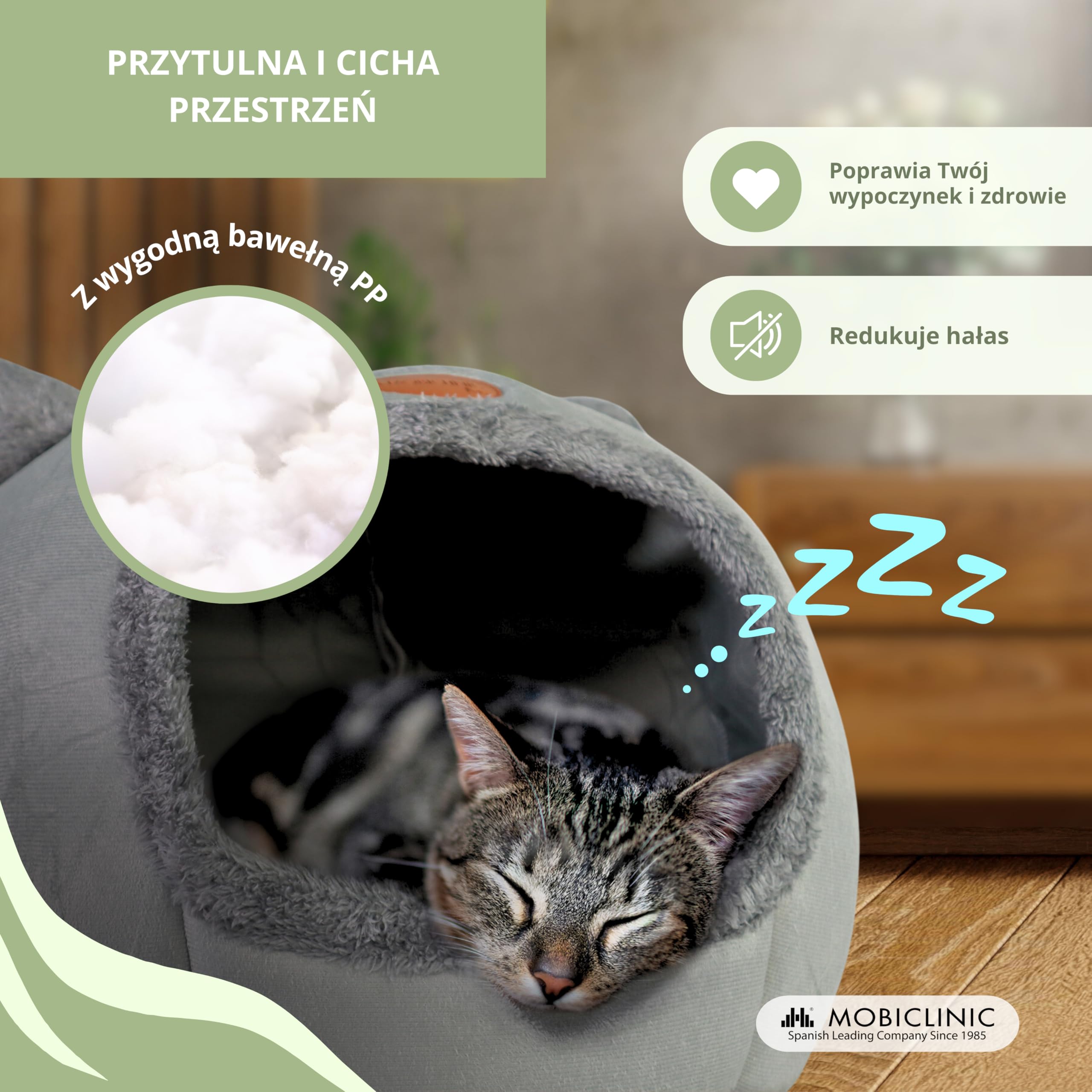 Mobiclinic® pets, Łóżko dla kotów, Jaskinia gniazdo, Hellocatty, Nadaje ę do prania w pralce, Łatwe złżenia i przechowywania, Antypoślizgowe, Wygodna wyjmowana, Gąbka 25d
