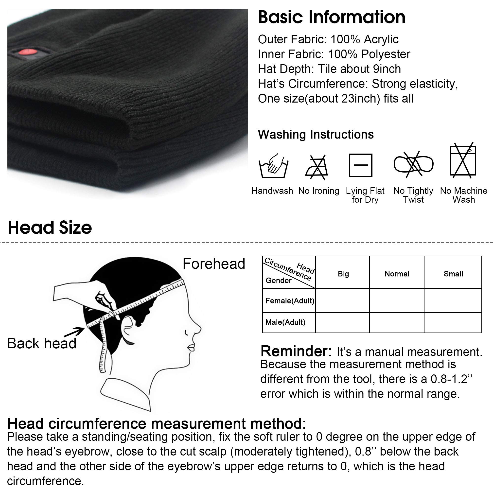 Svpro Gorro térmico con batería recargable de 7,4 V de iones de litio que dura hasta 3-7 horas., Rayas de aguja negras, L
