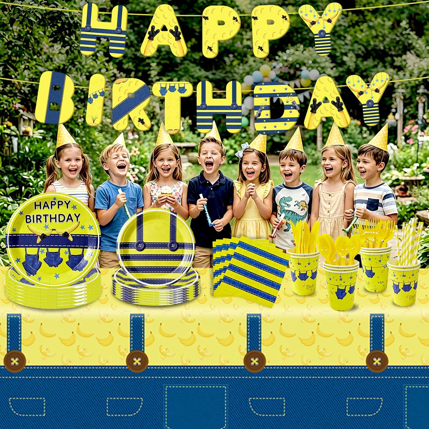 Yellow Cartoon Mini Birthday Supplies, Blue Jeans Party Tableware image 3