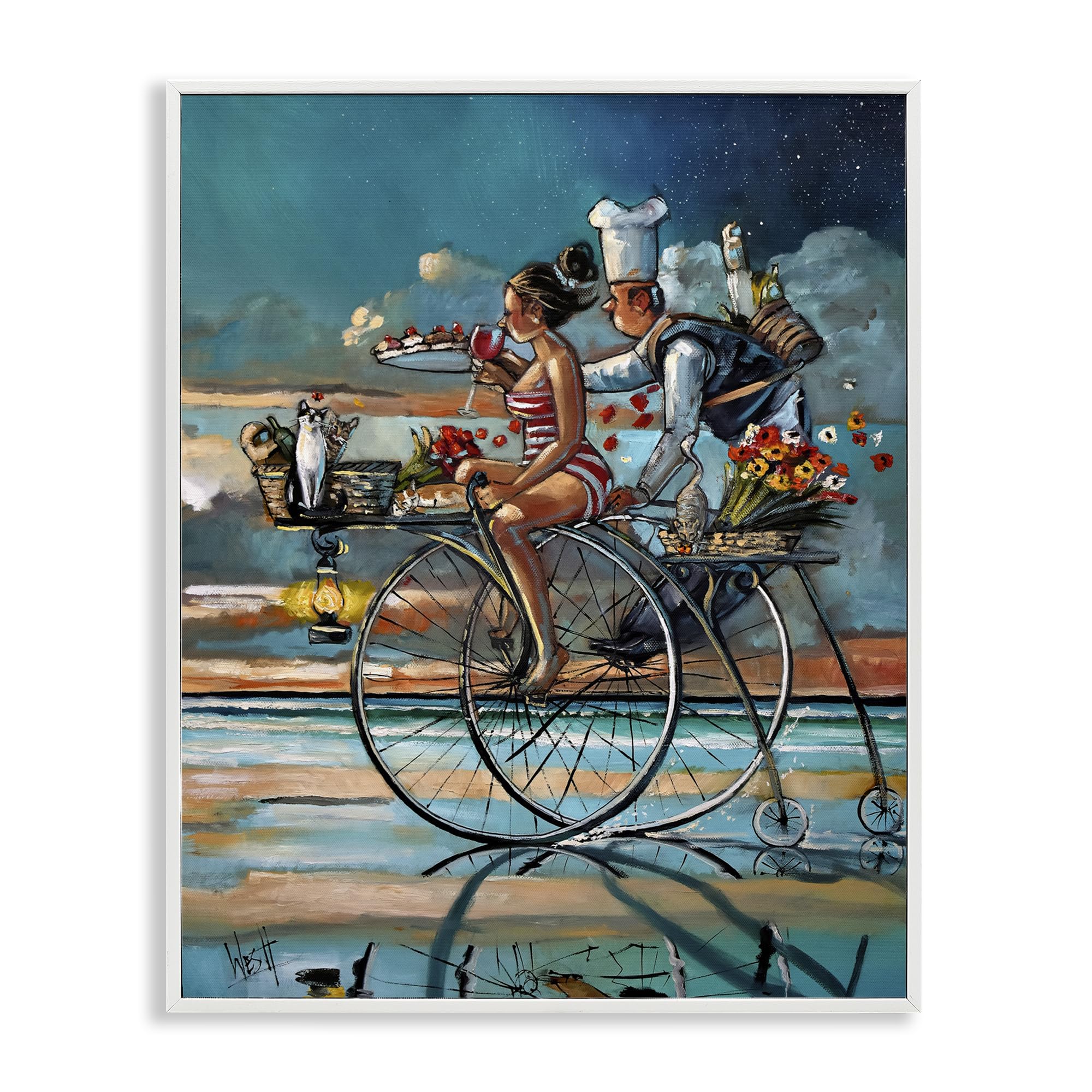 Stupell Industries Seaside Bicycle Picnic Ride 'Zaan's Dream Seaside Bicycle Ride', Framed Giclee Art, White, 11 X 14 Inches, Easy To Hang And Sturdy, Made In Usa, By Ronald West
