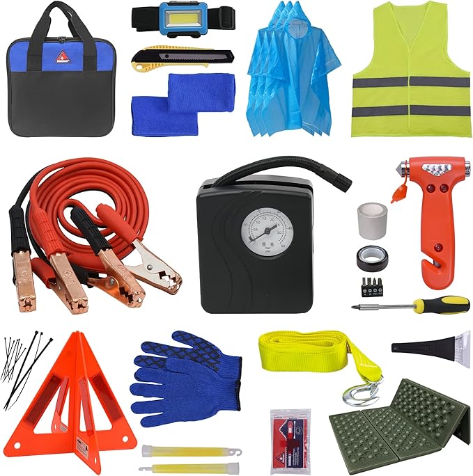 Car Roadside Emergency Kit With Jumper Cables, Car First Aid Kit