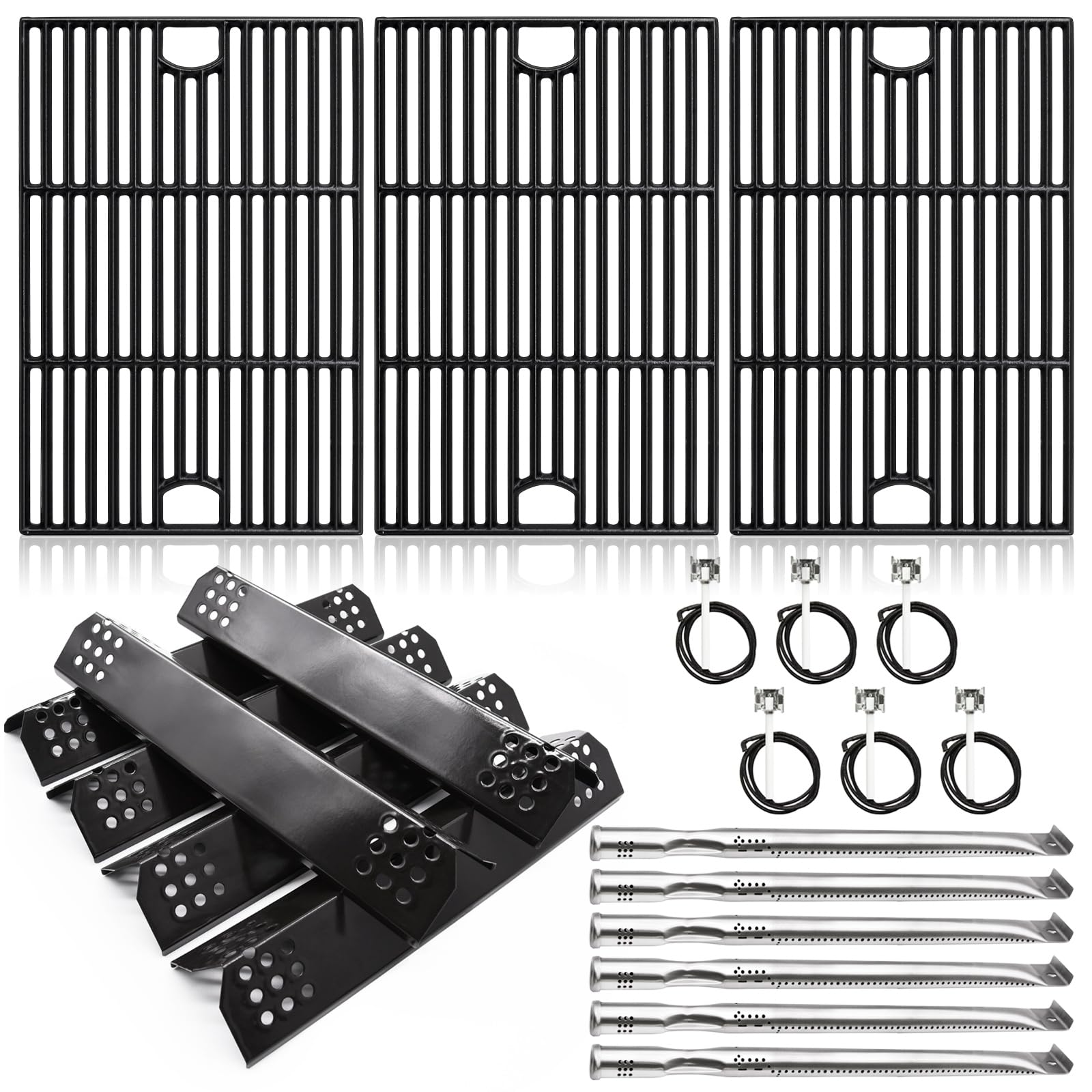 Adviace Grill Replacement Parts for Nexgrill 6 Burner 720-0896B, 720-0896, 720-0896E, 720-0896C, 730-0896, 17 Inches Cast Iron Grill Grates, Heat Plates Shields Tents, Burner Tubes and Grill Ignitors.