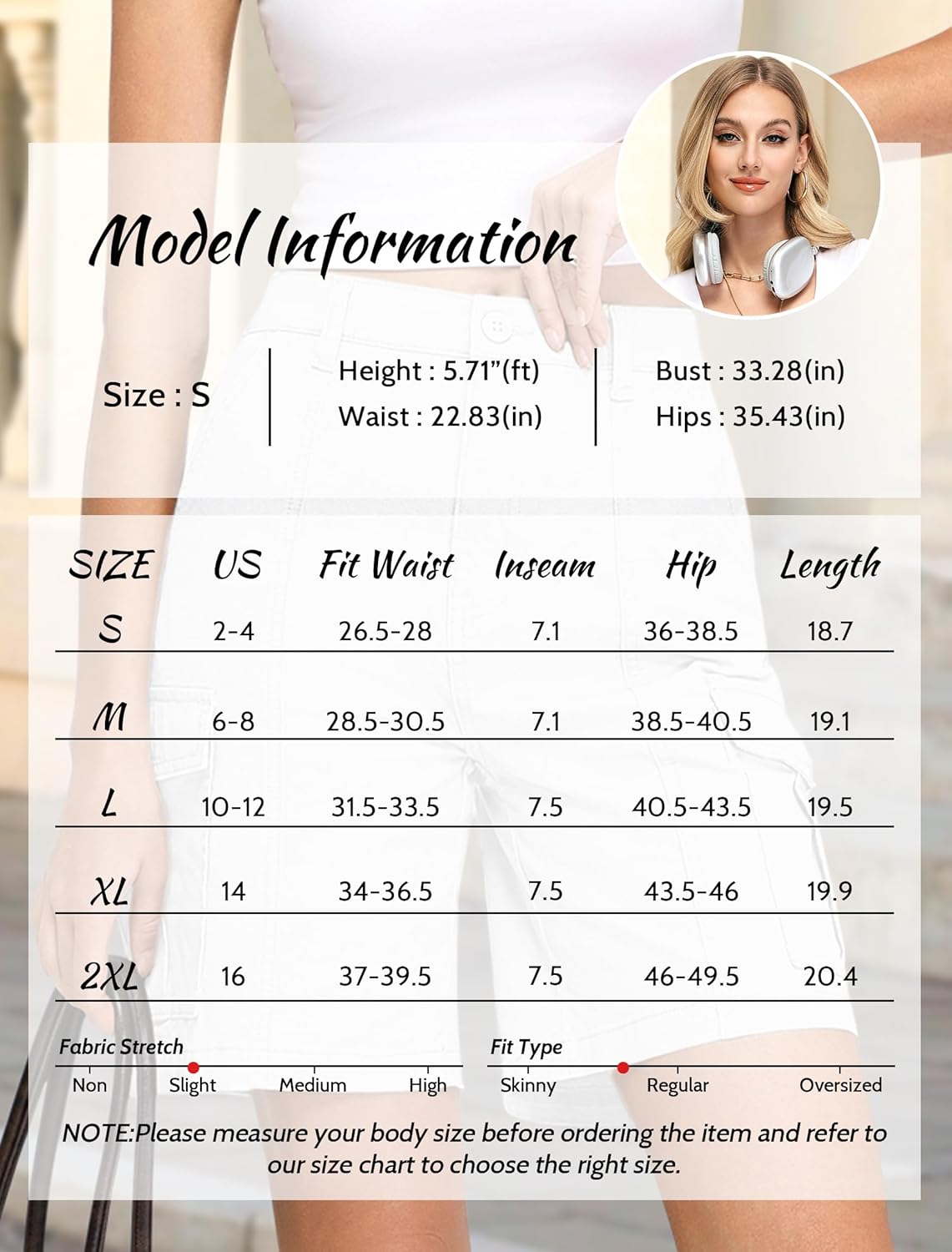 IWD Bermuda Cargo Denim Shorts for Women Knee Length 6 Pockets Elastic Waist Long Jorts for Summer Casual