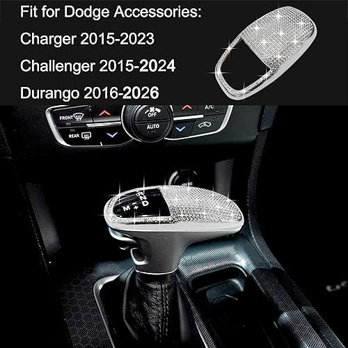 Vista 2 de Cubierta de cabeza de perilla de cambio brillante para accesorios Dodge Charger 2015-2023 Challenger 2015-2023 2024 Durango 2016-2025 2026 ABS