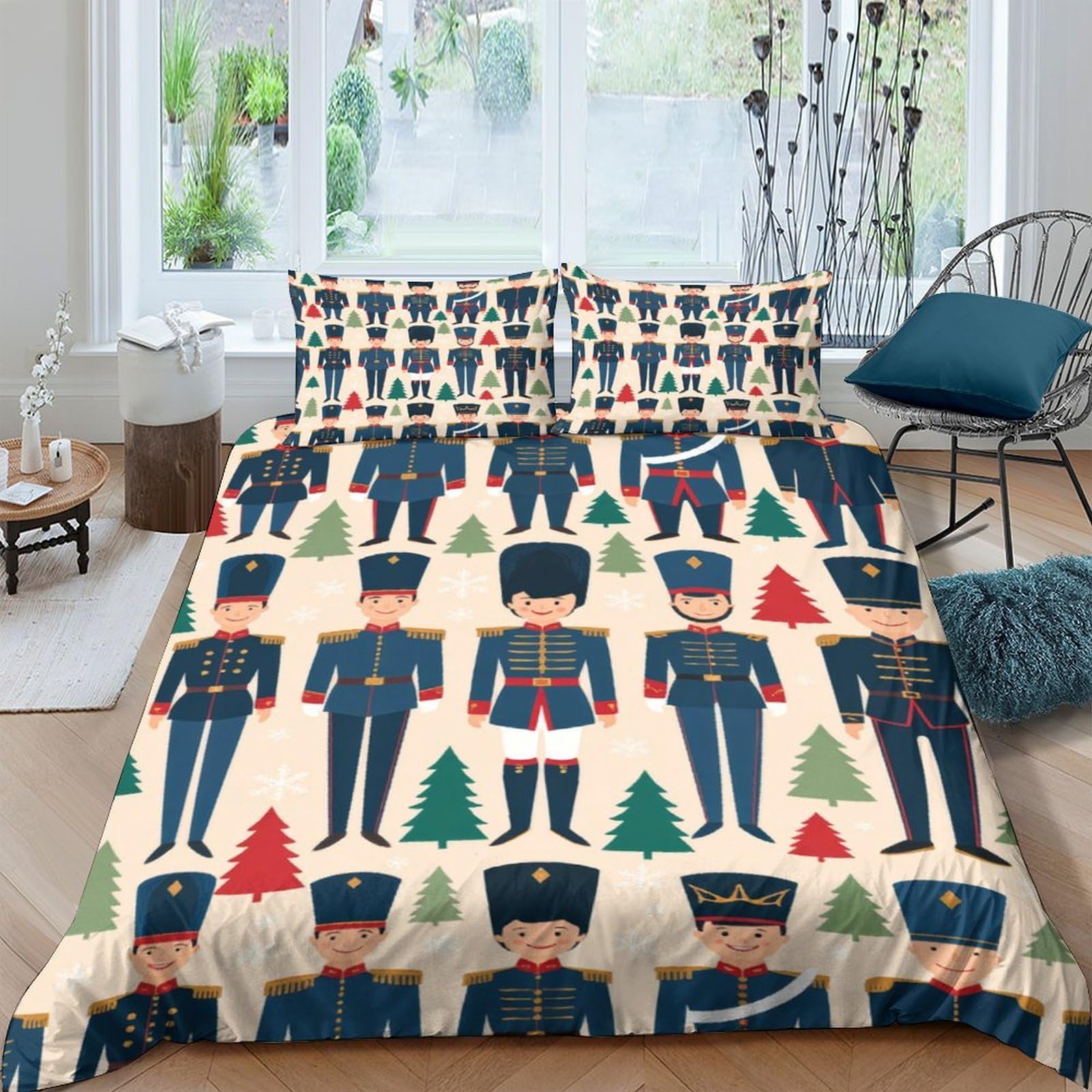 Ctjqhvkz Style-1 3D Printed Nutcracker Soldiers Fitted Sheet Microfiber Soft Breathable Christmas Tree Bed Cover For Bedroom Decor Single（135X200cm）