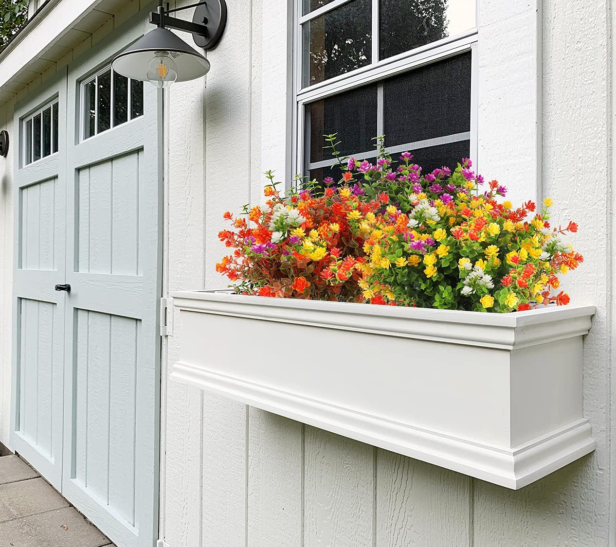 RECUTMS 8 Bundles Artificial Fall Flowers No Fade Faux Autumn Plants, Fake Indoor Outdoor Greenery Decorations for Thanksgiving Christmas Wedding Party Home Garden Fireplace Décor (Green Orange) - Image 6