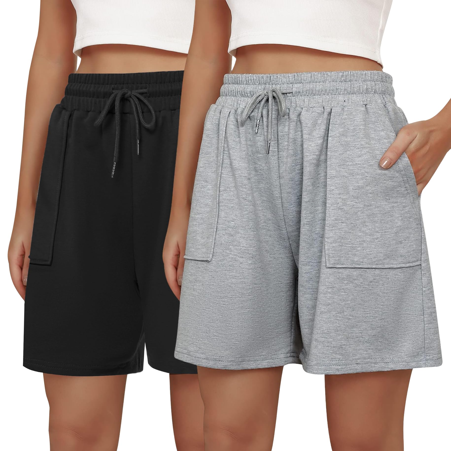 Cowasto Womens Cotton Sweat Shorts Casual Summer Loose Athletic Short Drawstring Waist Lounge Running Shorts with Pockets