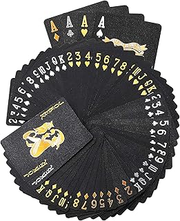 Premium Black Playing Cards, Waterproof Plastic Standard Playing Cards, Cool Black Playing Cards Gold Foil Waterproof Deck of Cards, Professional Poker Cards for Party and Game