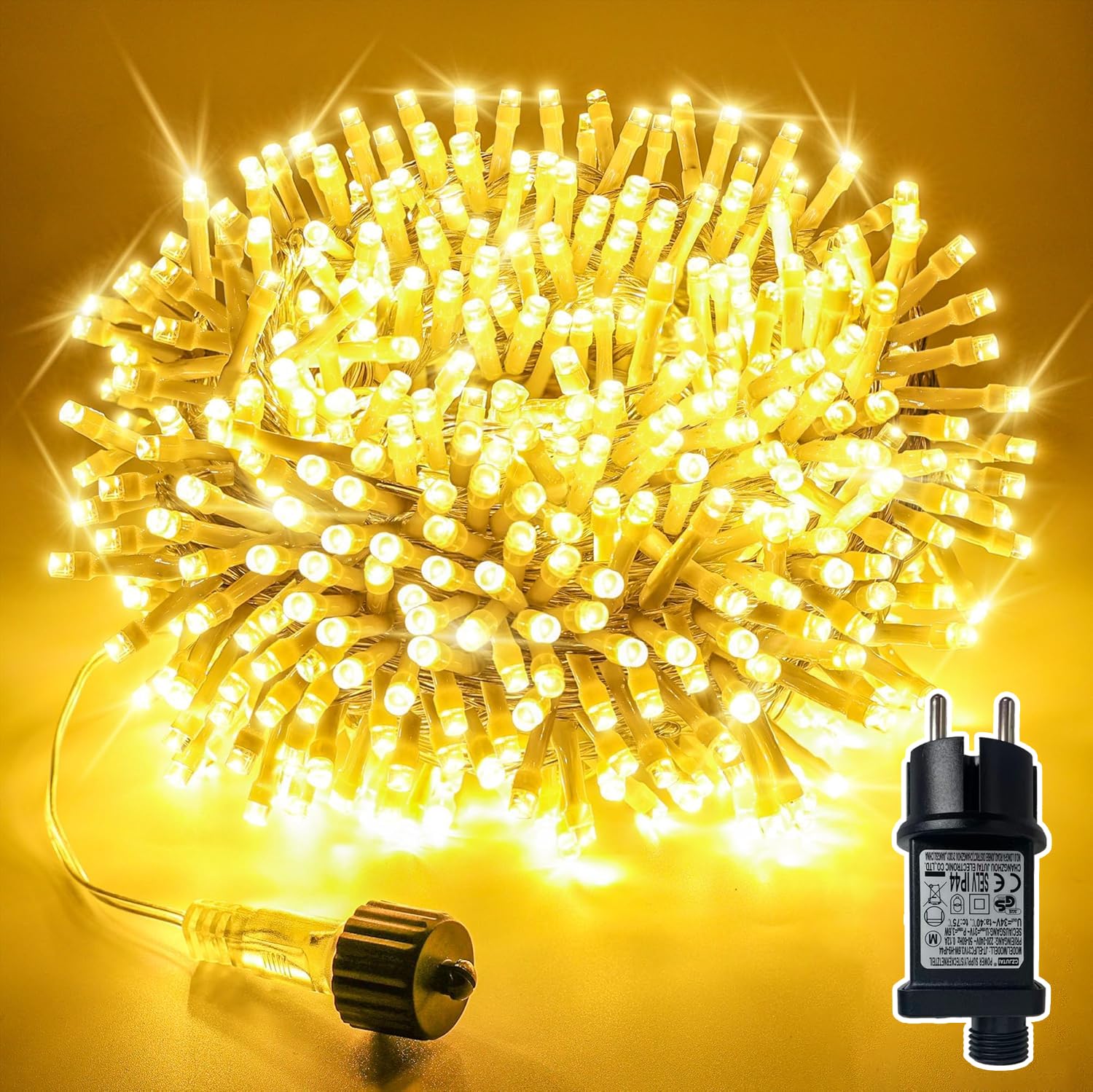 Soagrc LED Lichterkette Außen 10M 100LED Warmweiß IP44 Wasserdicht Strombetrieben, Outdoor Lichterkette mit 8 Modi Verlängerbar für Garten Balkon Weihnachten Hochzeit Party