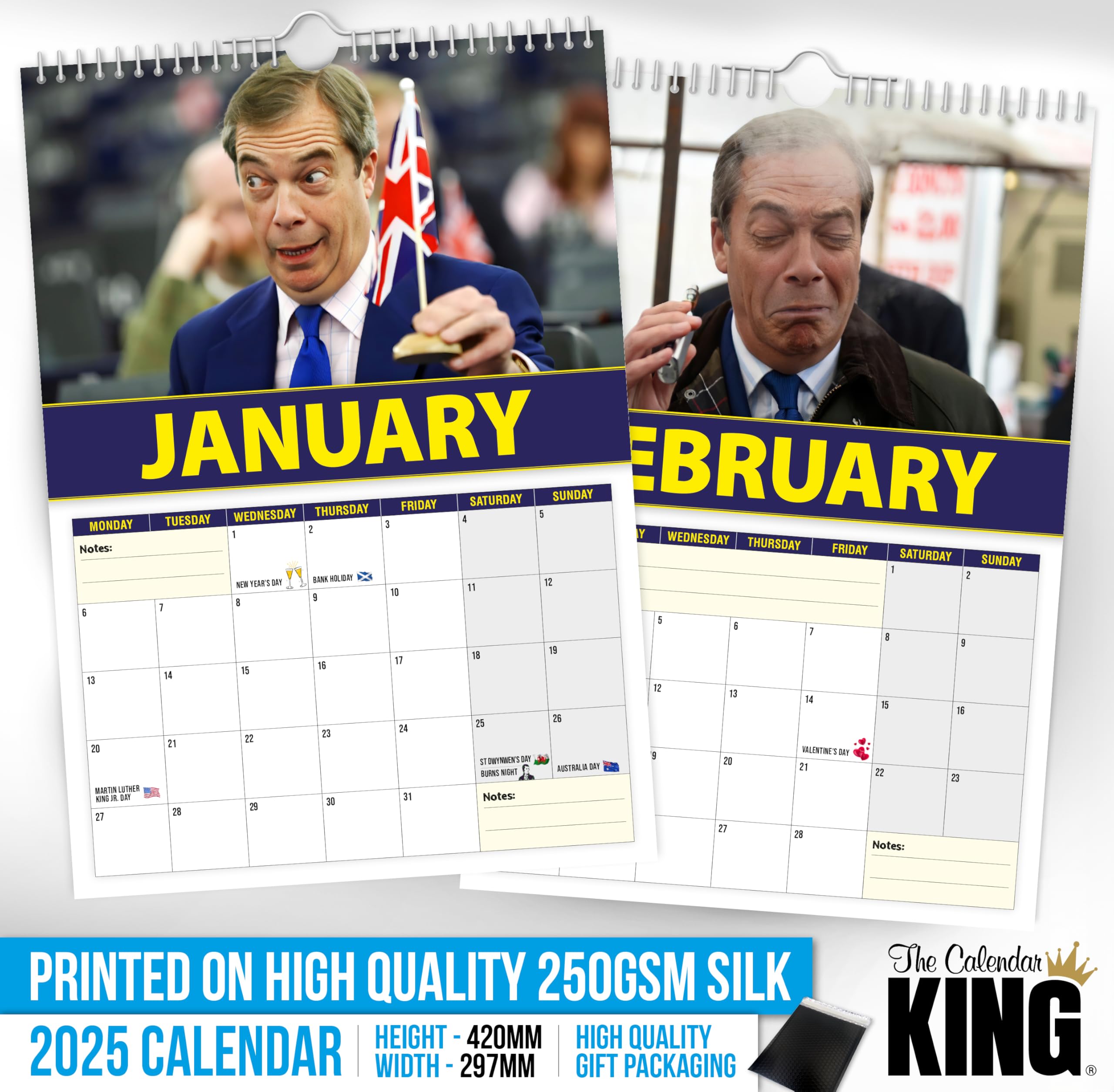 The Calendar King // Nigel Farage - 2026 Wall Calendar (Full Colour, A3 Size) - Image 2
