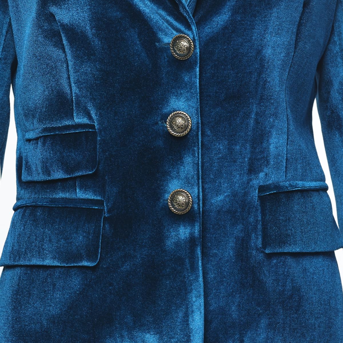 Women Vintage Velvet Blazer Jacket V-Neck Work Office Suit Slim Fit Slit Blazer Long Sleeves Dressy Coat - Image 4