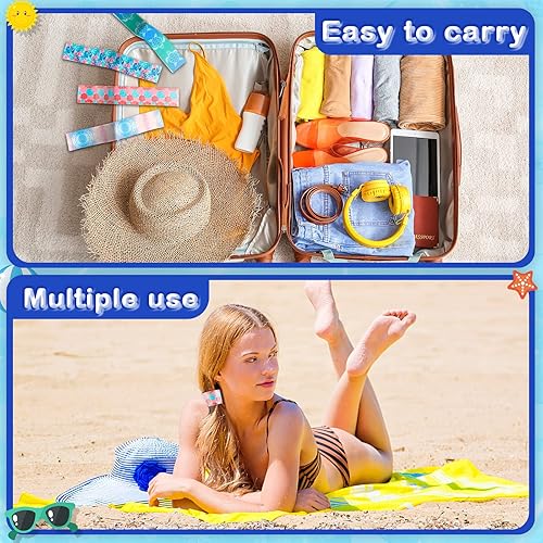 Miniatura 6 de Paquete de 8 bandas de toalla para sillas de playa, clips de toalla de crucero para sala de estar, playa, piscina, soporte para toallas, correa