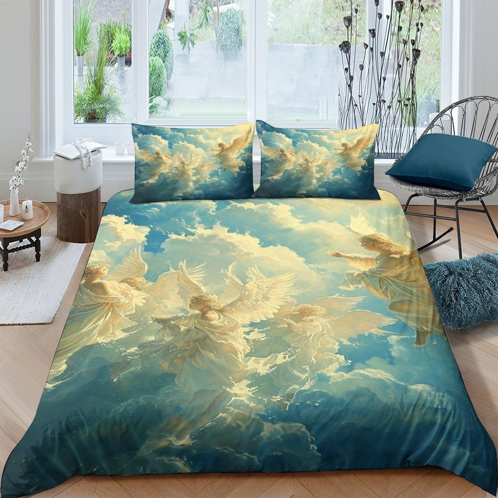 Ctjqhvkz Style-10 3D Printed Cloudy Sky Fitted Sheet Microfiber Soft Blue Yellow Sunset Bed Cover For Bedroom Guest Room Mattress Decor Single（135X200cm）