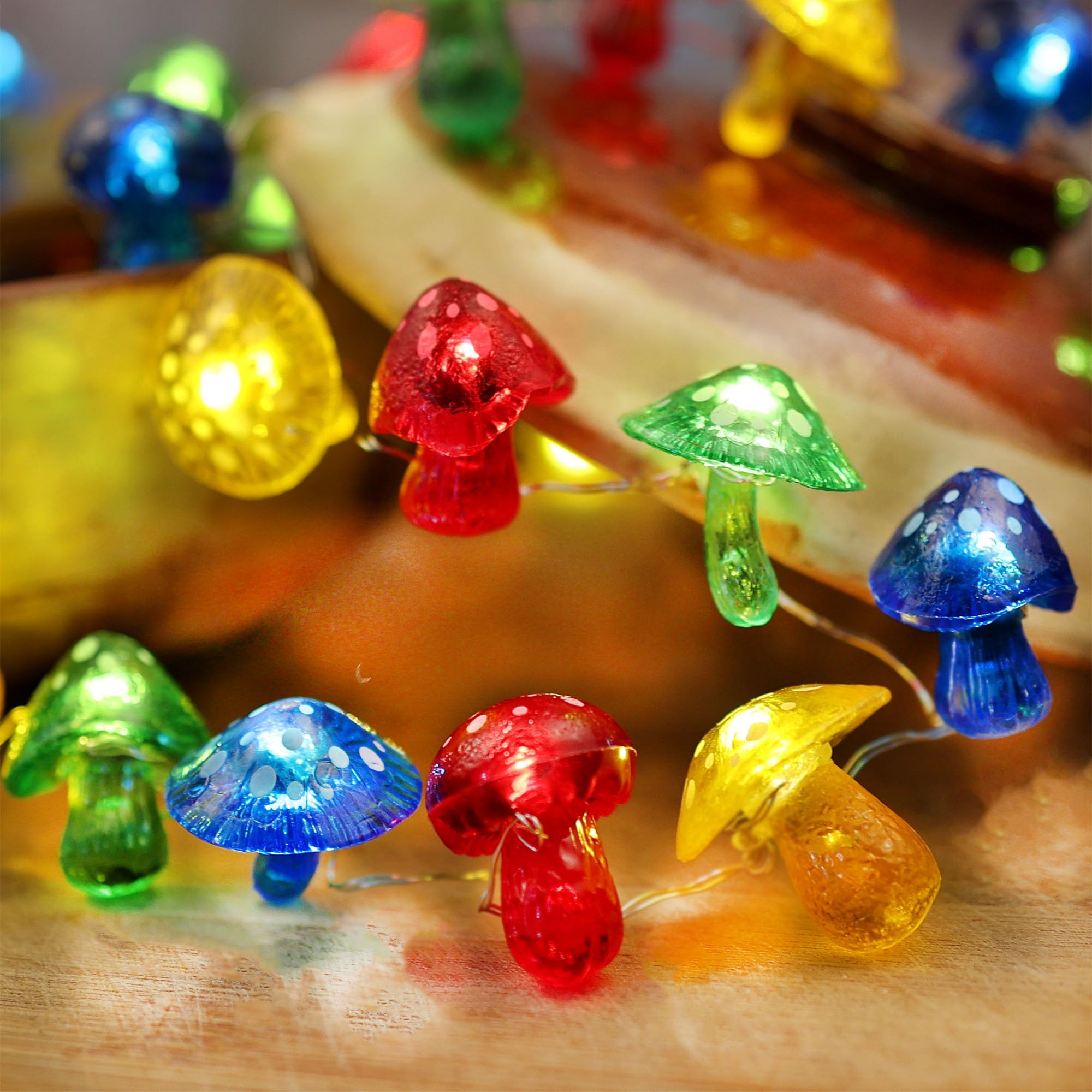 enlaceray Fairy String Lights 3D Mushroom Lamp-Outdoor Waterproof Battery Operated String Lights 7ft 20 LED-Mushroom Fairy Night Lights for Garden