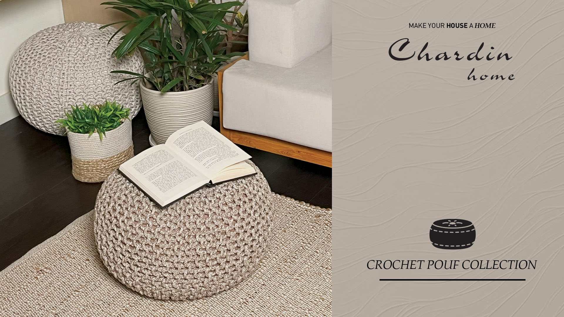Amazon.com: Chardin home- Crochet Ivory Pouf - Cozy & Bohemian