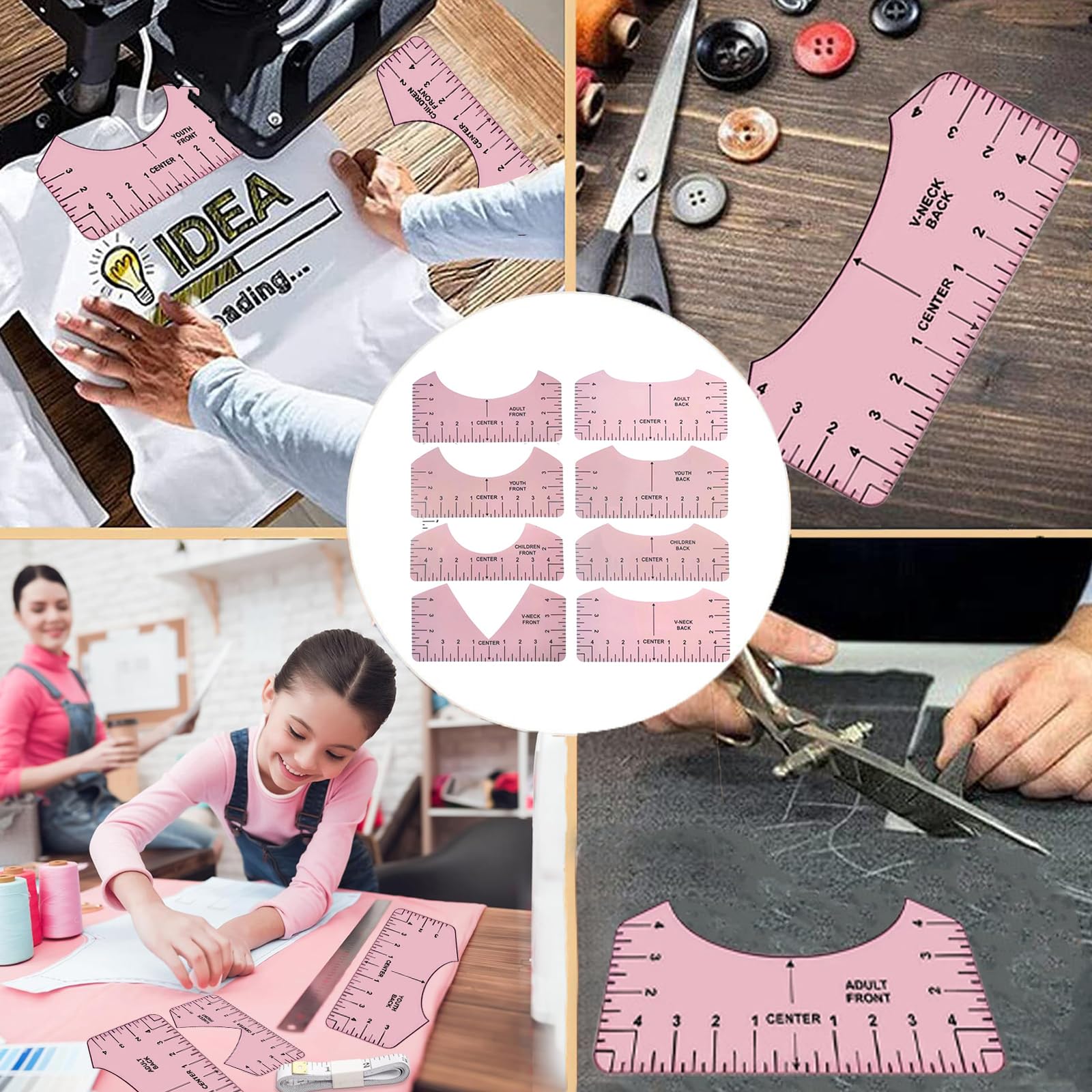 Set di 68 Pezzi Fogli di Teflon per Maglietta,12 Guida del Righello Della Maglietta T-Shirt 3 Fogli di Teflon per Pressa a Caldo 2 Nastro Resistente al Calore per Accessori da Cucito Sublimazione