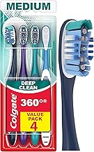 Colgate 360 Whole Mouth Toothbrush, Adult Toothbrushes Medium Bristles, Helps Remove Bad Breath Bacteria and Plaque, Medium Toothbrush Pack, Includes Cheek and Tongue Cleaner, 4 Pack