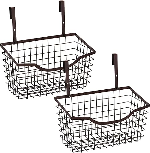 Nicunom Paquete de 2 cestas de montaje en armario y pared, cesta grande de alambre de metal, cesta colgante sobre puerta de gabinete, organizador de
