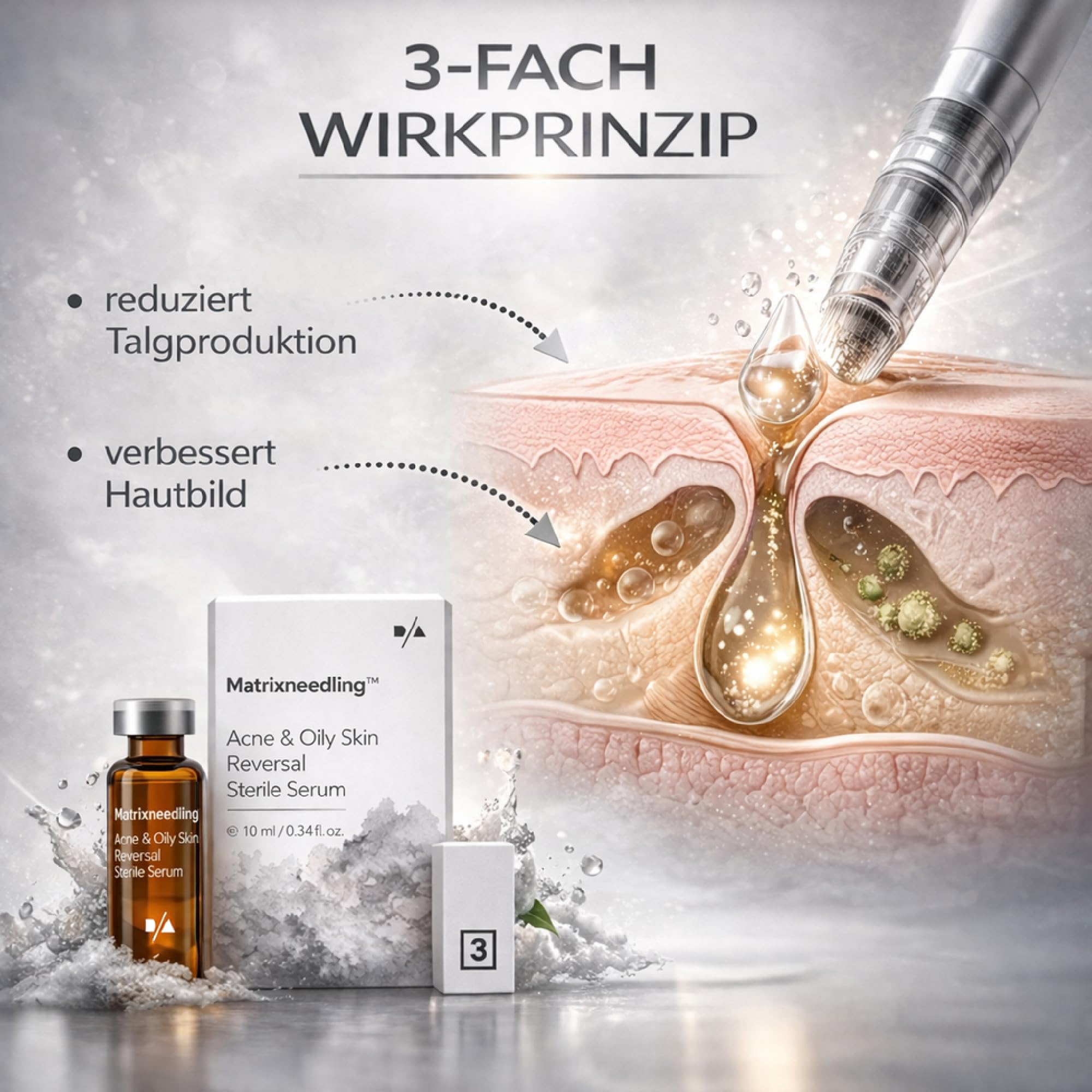 Matrixneedling™ Acne & Oily Skin Reversal – Microneedling Serum gegen Akne & fettige Haut – Niacinamid, Vitamin C & Peptide – Steriles Gesichtsserum für Dermapen & Dermaroller