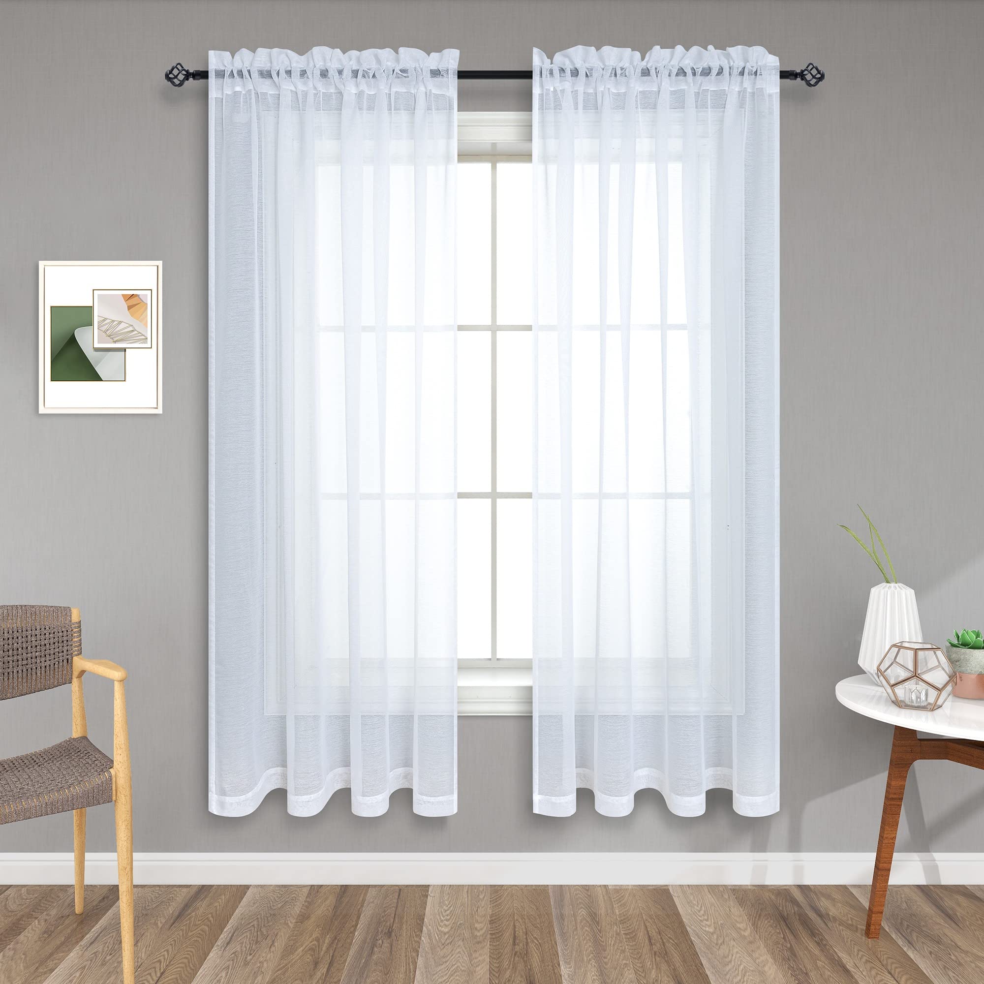 Pitalk 72 Inch Length White Sheer Curtains Set of 2 Panels Rod Pocket White Voile Window Curtains for Bedroom Living Room 52x72 Inches Long