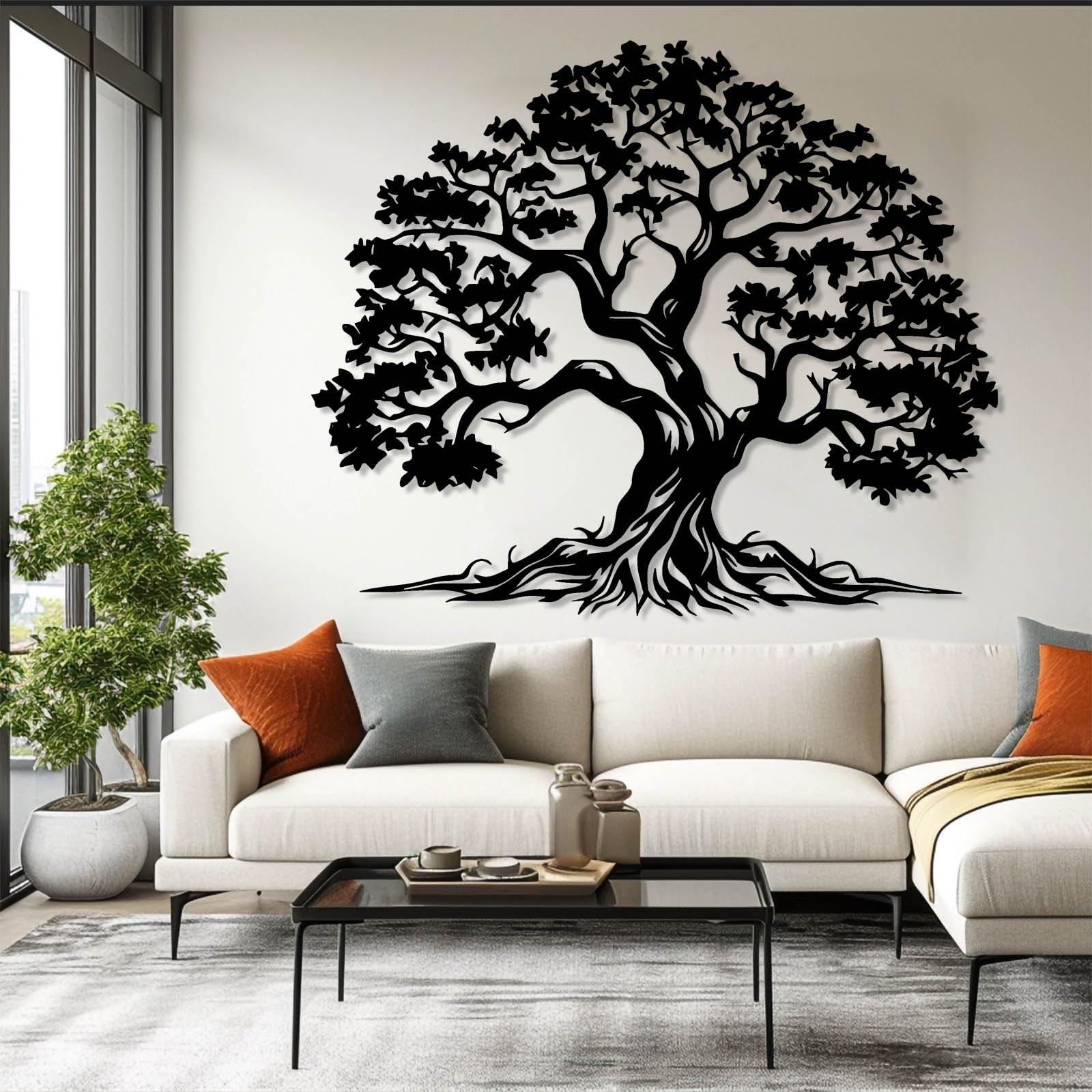 LARNT Tree of Life Metal Wall Art, Tree of Life Decor, Metal Branch Art for Wall, Nature Hanging, Farmhouse Sign, Living Room Wall Decor (Black 1, 47L